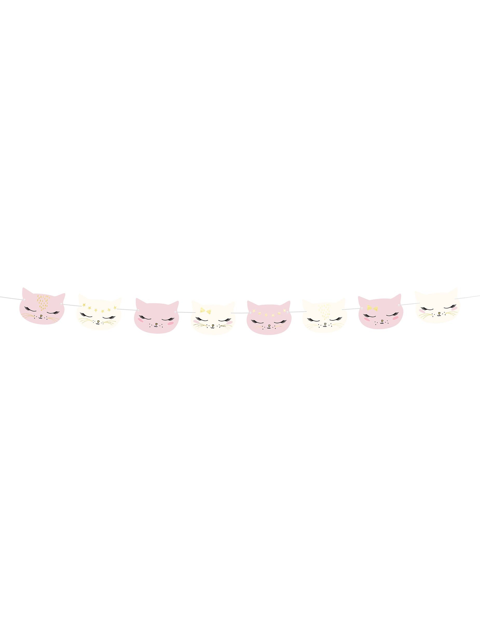 partydeco Kostüm Girlande aus Pappe mit Katzen weiss-rosa 140 x 8,5 cm