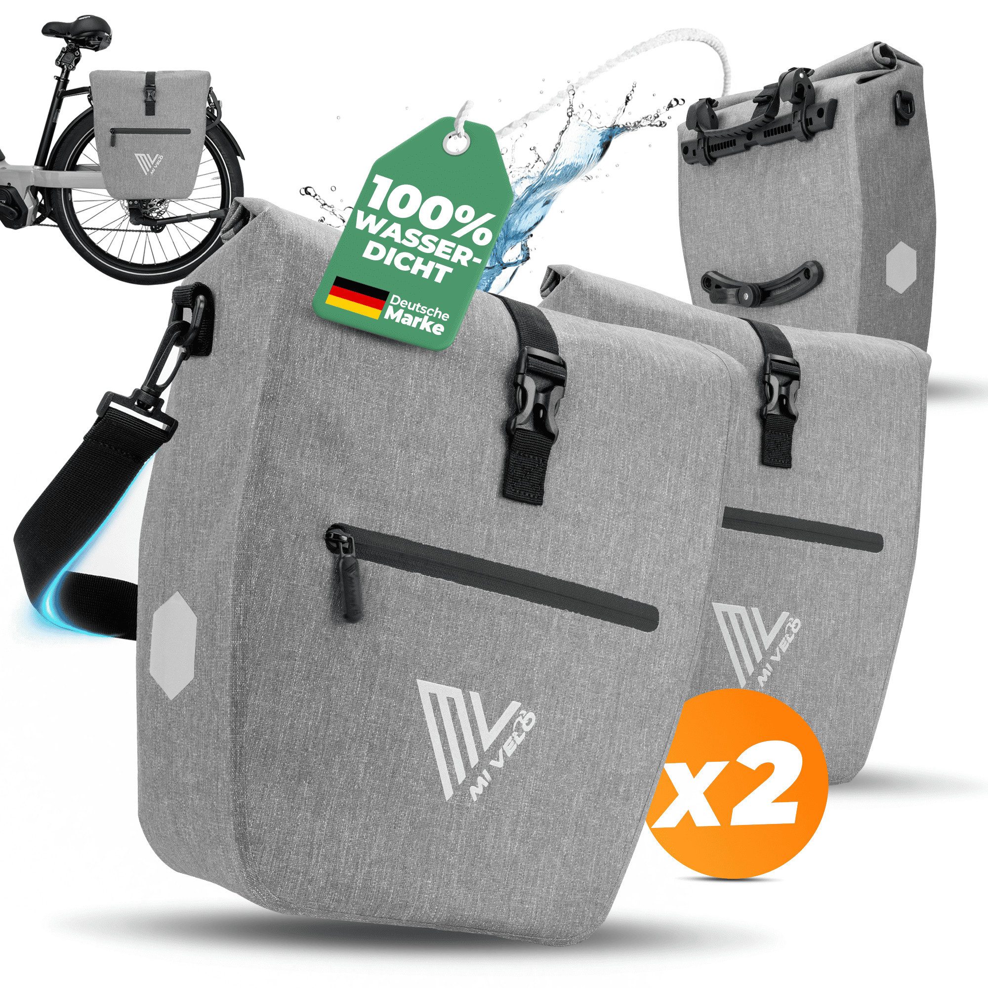 MIVELO Fahrradtasche Gepäckträgertasche wasserdicht inkl. Gurt für Umhängetasche
