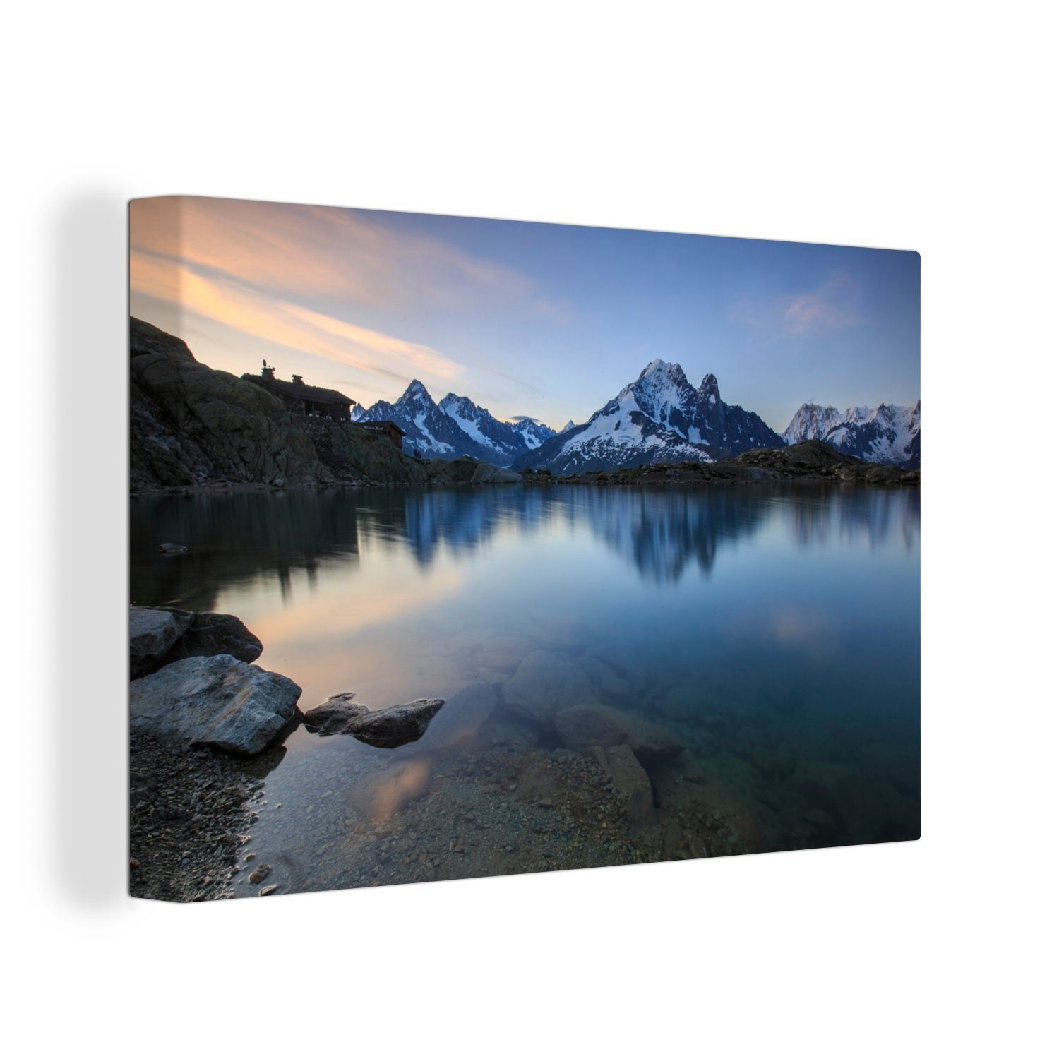 OneMillionCanvasses® Leinwandbild Wunderschöne Aussicht auf den Mont Blanc vom See aus, (1 St), Wandbild Leinwandbilder, Aufhängefertig, Wanddeko, 30x20 cm