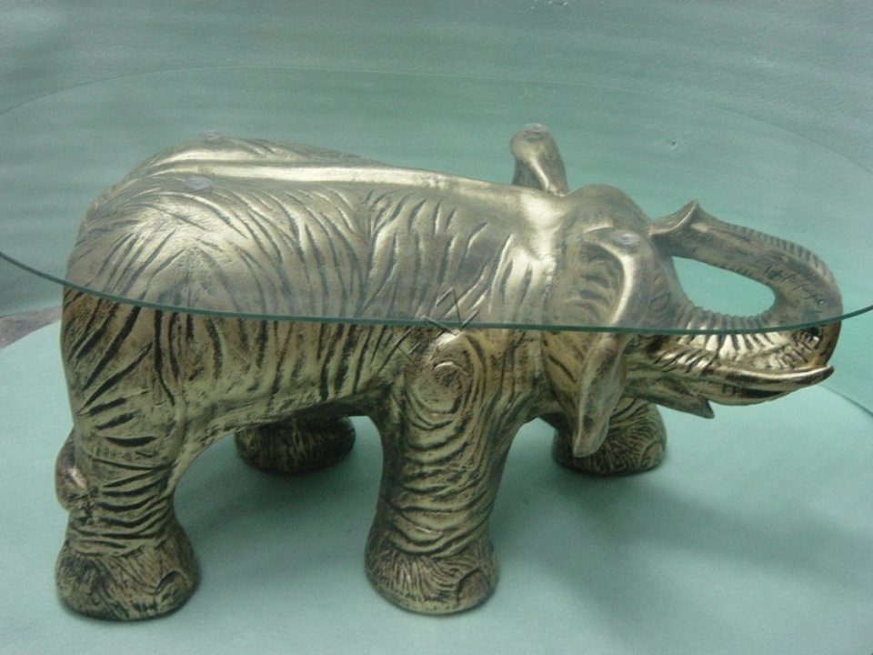 JVmoebel Couchtisch Design Tisch Elefant mit Glas Figur Statue Figuren Skulpturen Neu