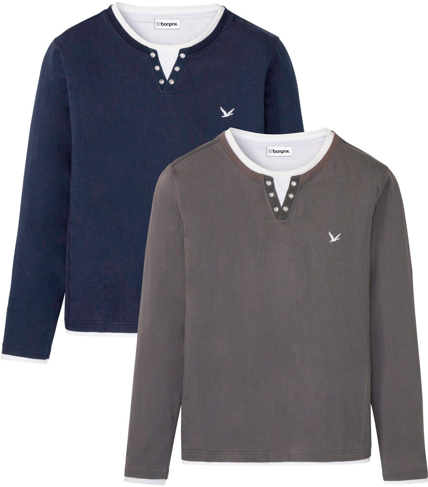 bonprix 2-in-1-Shirt (Packung, 2-tlg) Regular Fit, Langarm, aus Baumwolle, unifarben