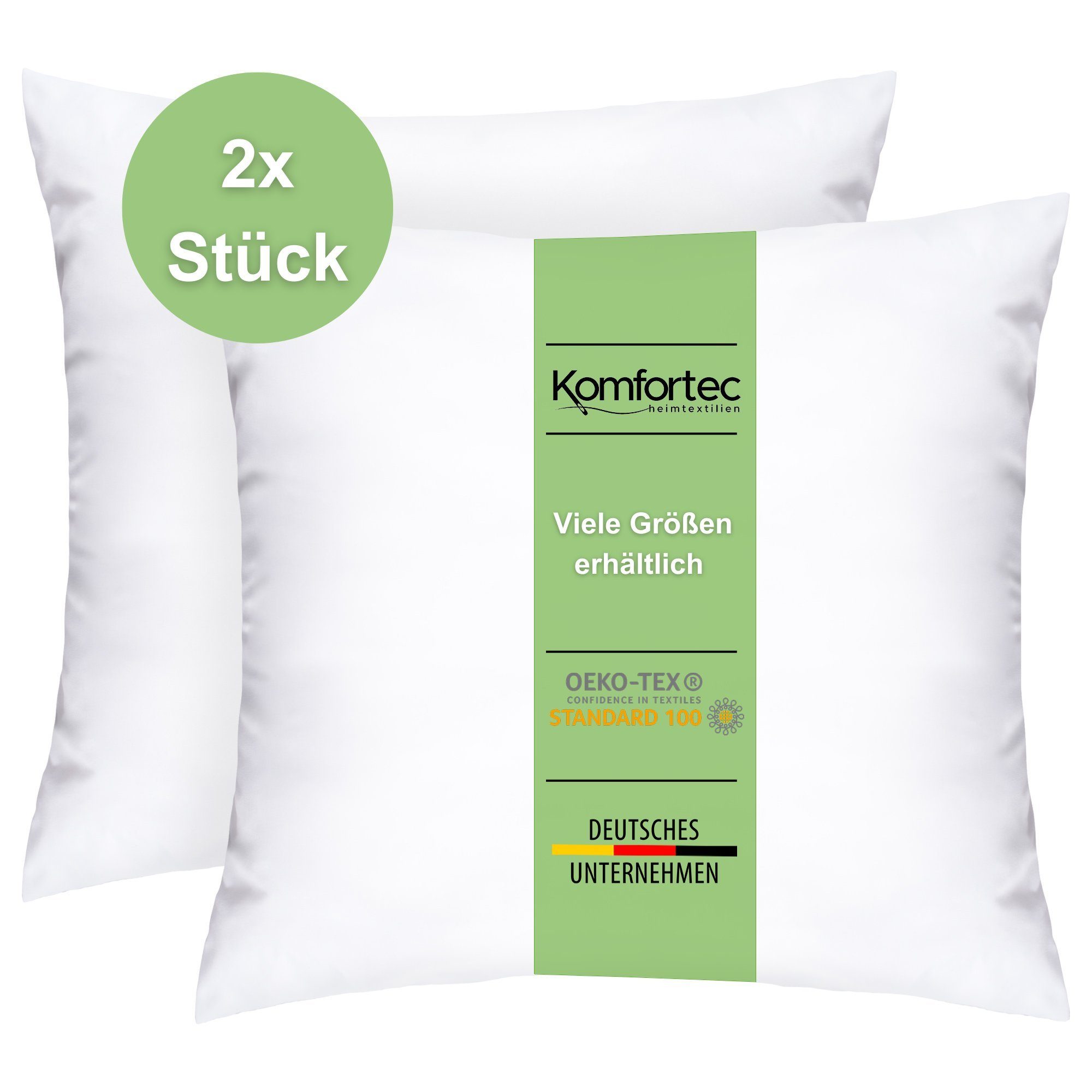 Microfaserkissen Kopfkissen, Kissenfüllung mit Bezug, Komfortec, Füllung: Mikrofaserkügelchen, Bezug: Mikrofaser, Spar-Set, 2-tlg., 40x40 cm, Kissen für Bett und Sofa, Dekokissen