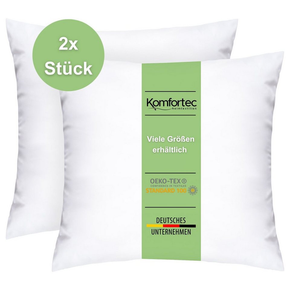 Microfaserkissen Kopfkissen, Kissenfüllung mit Bezug, Komfortec, Füllung:  Mikrofaserkügelchen, Bezug: Mikrofaser, Spar-Set, 2-tlg., 40x40 cm, Kissen  für Bett und Sofa, Dekokissen