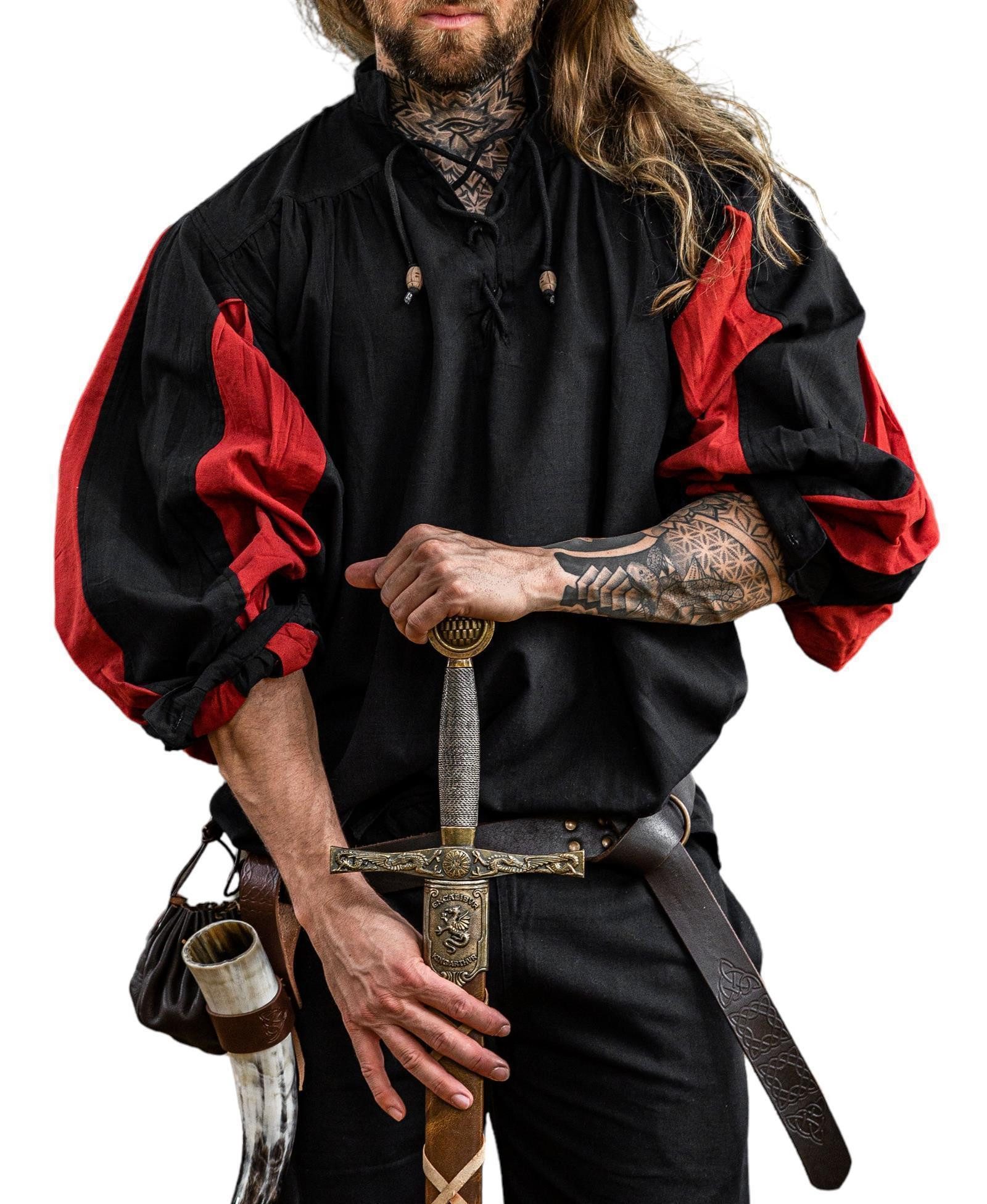 Leonardo Carbone Ritter-Kostüm Landsknechthemd "Albert", voluminöse Ärmel, Holzknöpfe am Ausschnitt