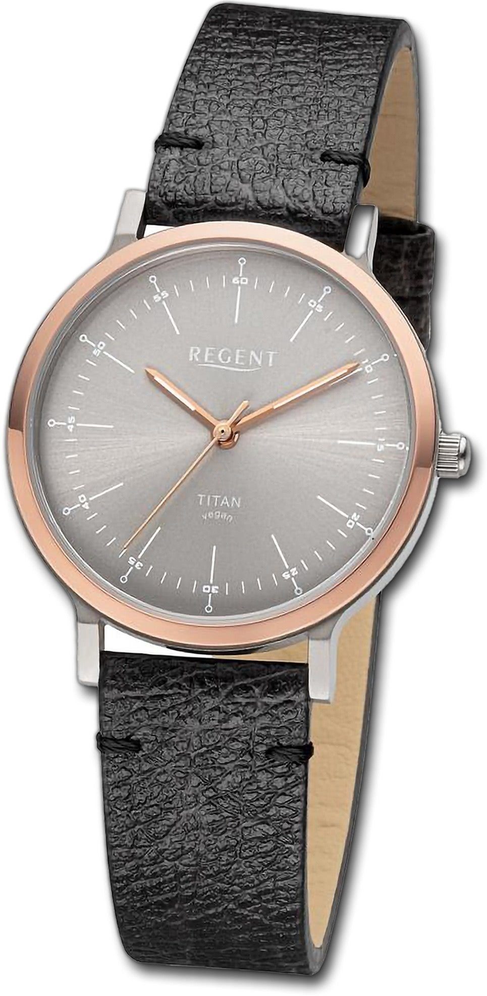 Regent Quarzuhr Regent Damen Armbanduhr Analog, Gehäuse, (ca. extra groß Lederarmband 33mm) Damenuhr schwarz, rundes