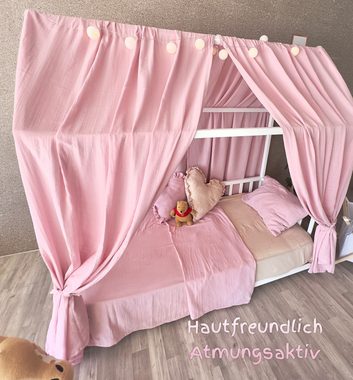 Baby Fancyroom Betthimmel Betthimmel rosa Musselin Hausbett Kinderbett 320cm 360cm Montessori (2-tlg. Set mit Schlaufen, Baldachin, Kinder Betthimmel Baldachin Himmel Deko Set), Betthimmel für Hausbett Montessori