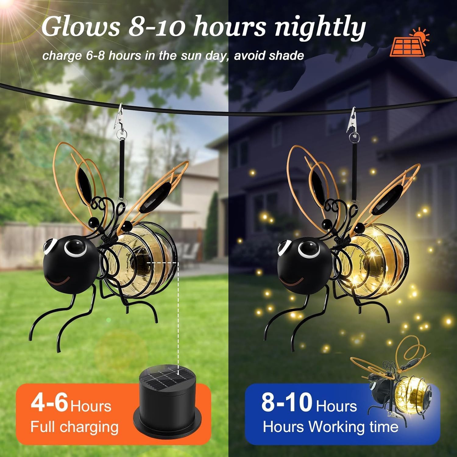 FELIXLEO LED Solarleuchte 2er Bienen Solar Hängelampen Garten Deko wetterfest LED Clip