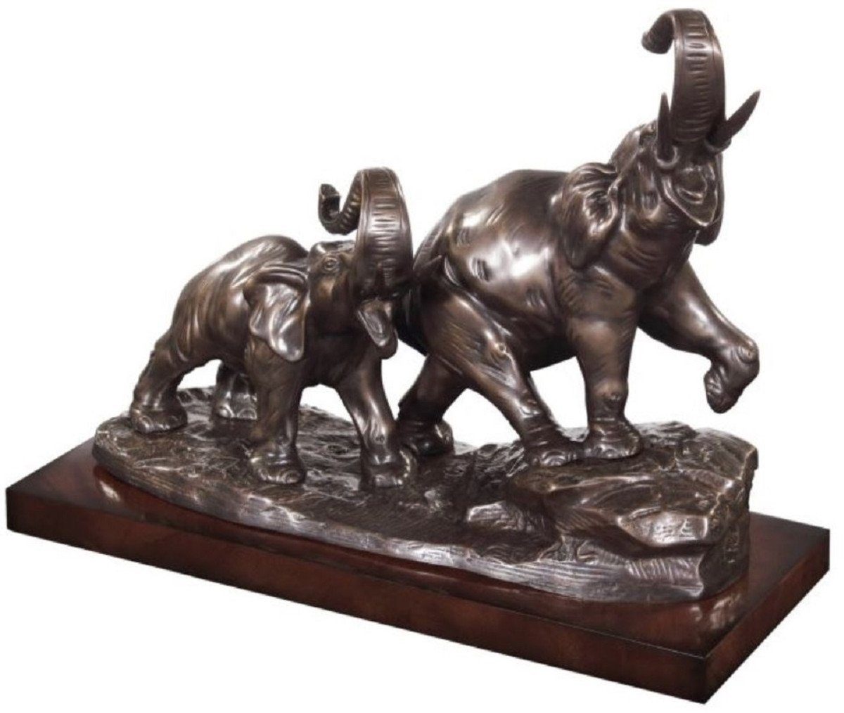 Bronze x Elefanten x Casa auf Deko - Bronzefiguren 17 Holzsockel Padrino 42 / Dekofigur 33 Luxus H. Bronze Braun cm