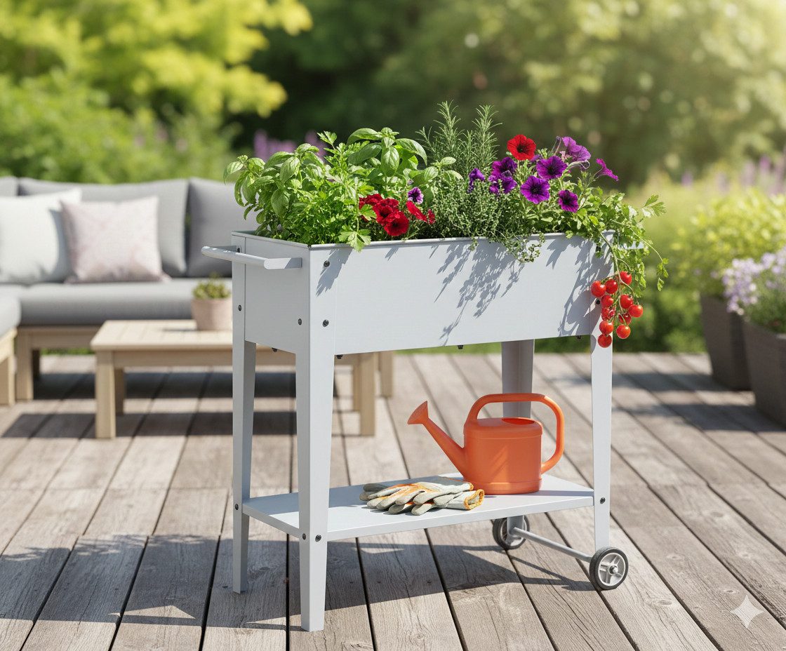 Garden Pleasure Hochbeet Mobiles Hochbeet FIORA aus Metall in Grau von GardenPleasure