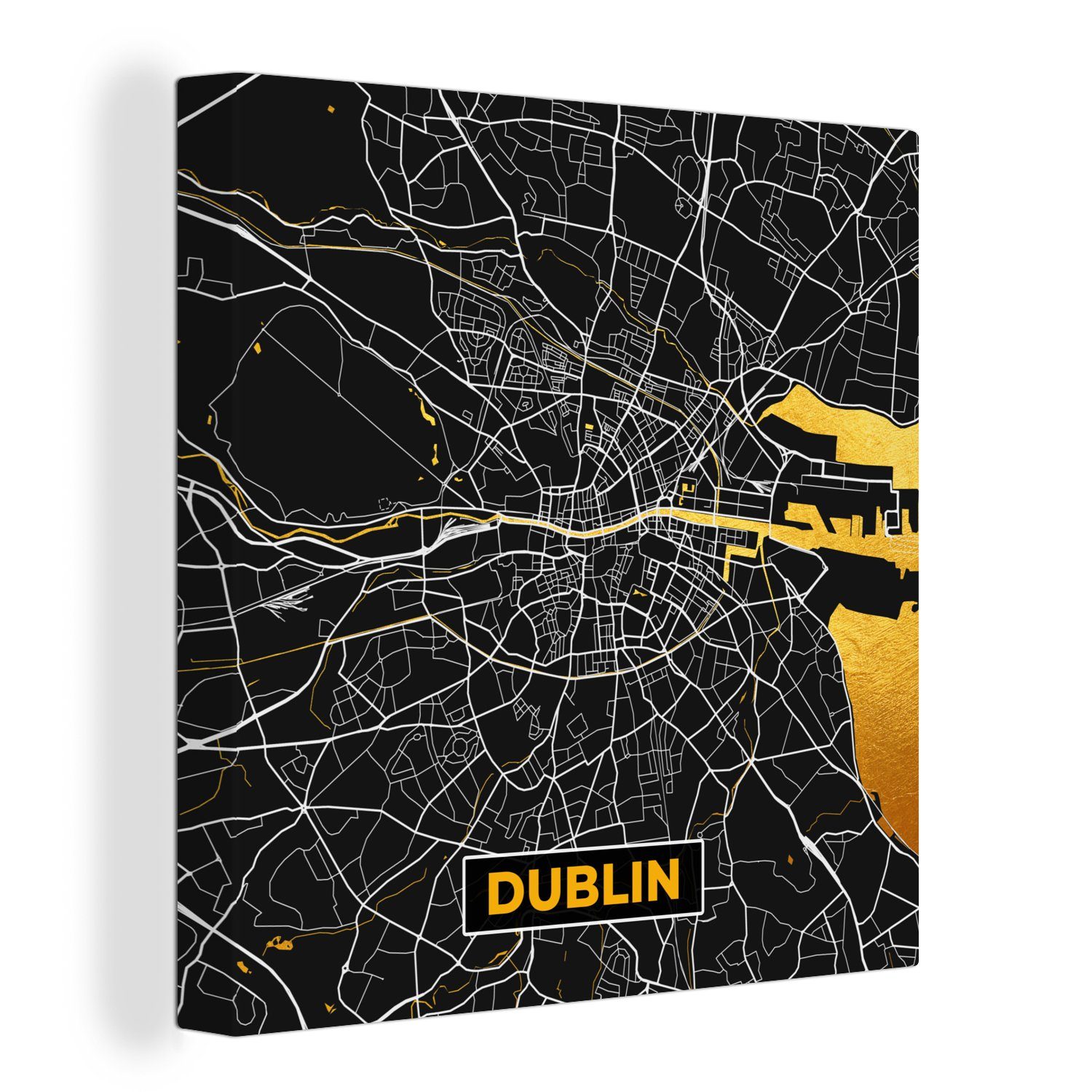 für Stadtplan, - Bilder Leinwandbild - Karte Leinwand Wohnzimmer Dublin - Gold OneMillionCanvasses® St), Schlafzimmer (1