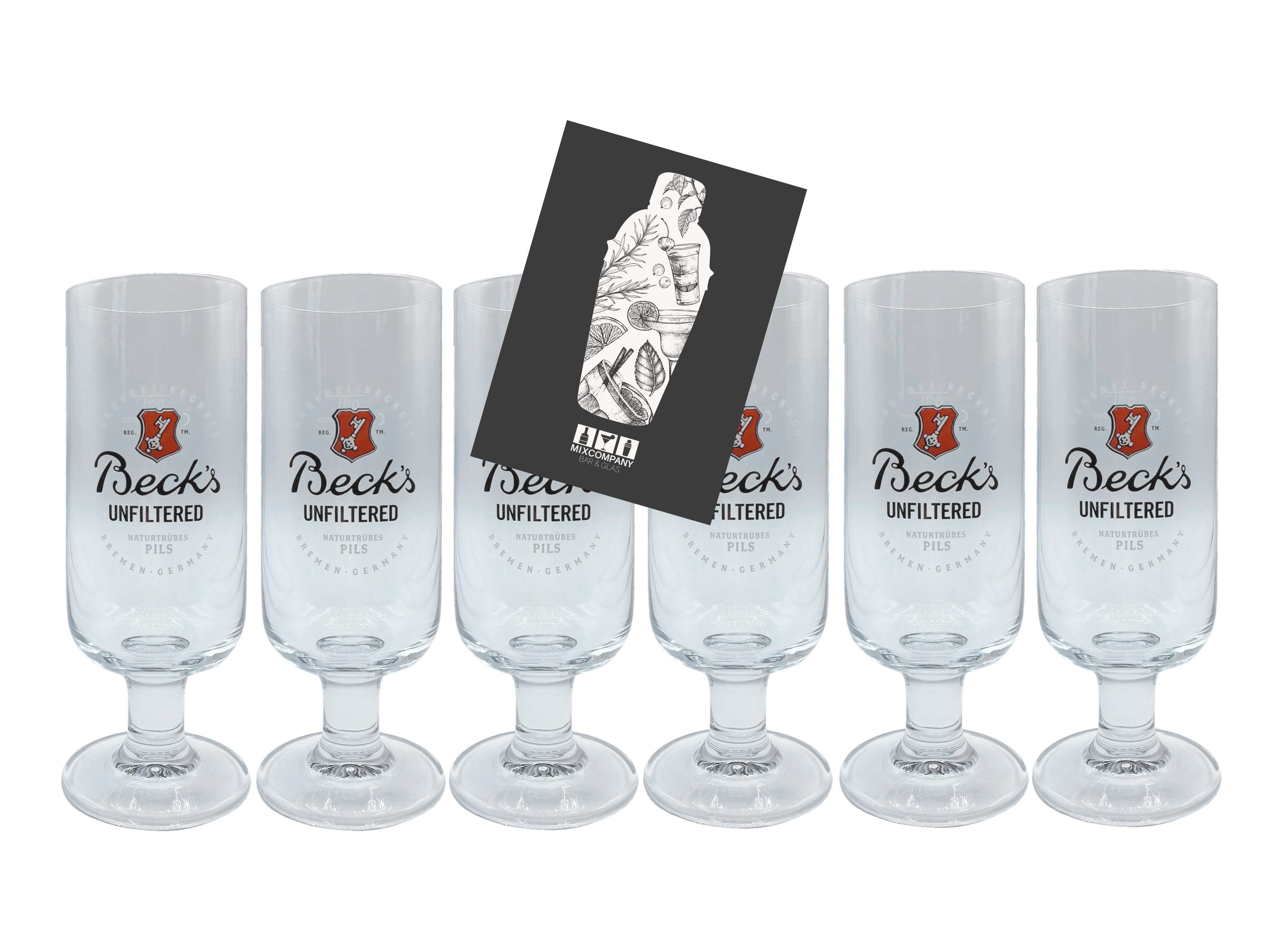 Beck Gläser-Set Becks Pils Glas Gläser Set - 6x Biergläser Pokalglas Becks Unfilter
