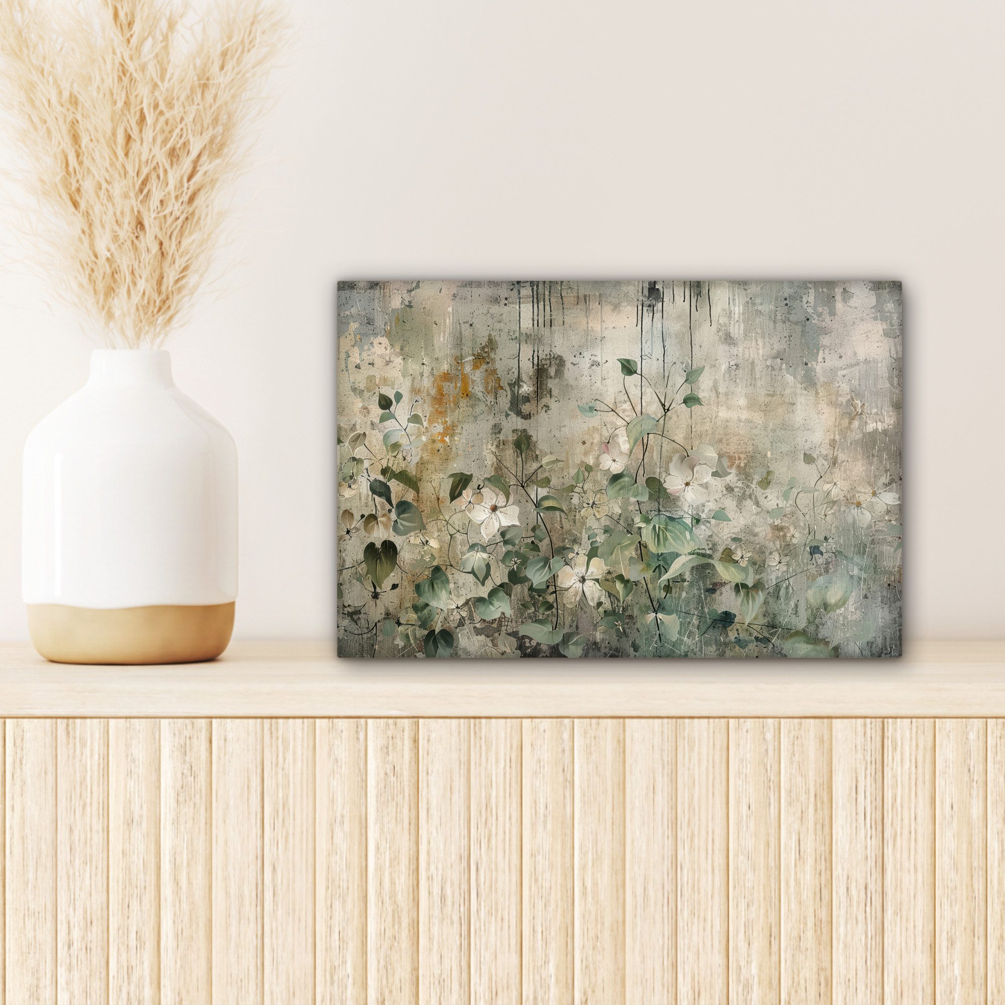OneMillionCanvasses® Leinwandbild Blumen - Blätter - Abstrakt - Modern, Fotodruck (1 St), Leinwand Bilder Klein, Wand Dekoration Aesthetic 30x20 cm