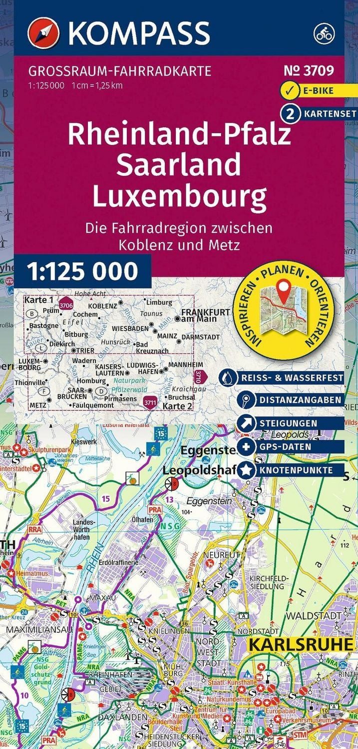 KOMPASS Großraum Fahrradkarte 3709 Rheinland-Pfalz, Saarland, Luxembou / diverse
