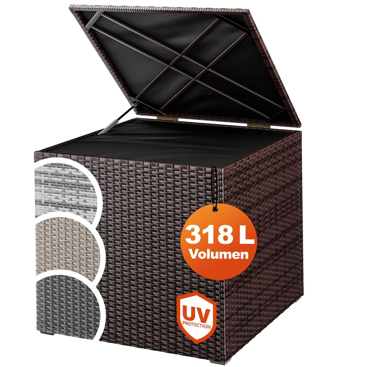 Casaria Auflagenbox, 318 L mit Deckel 75x75x70cm Wasserdicht Gasdruckfeder Garten