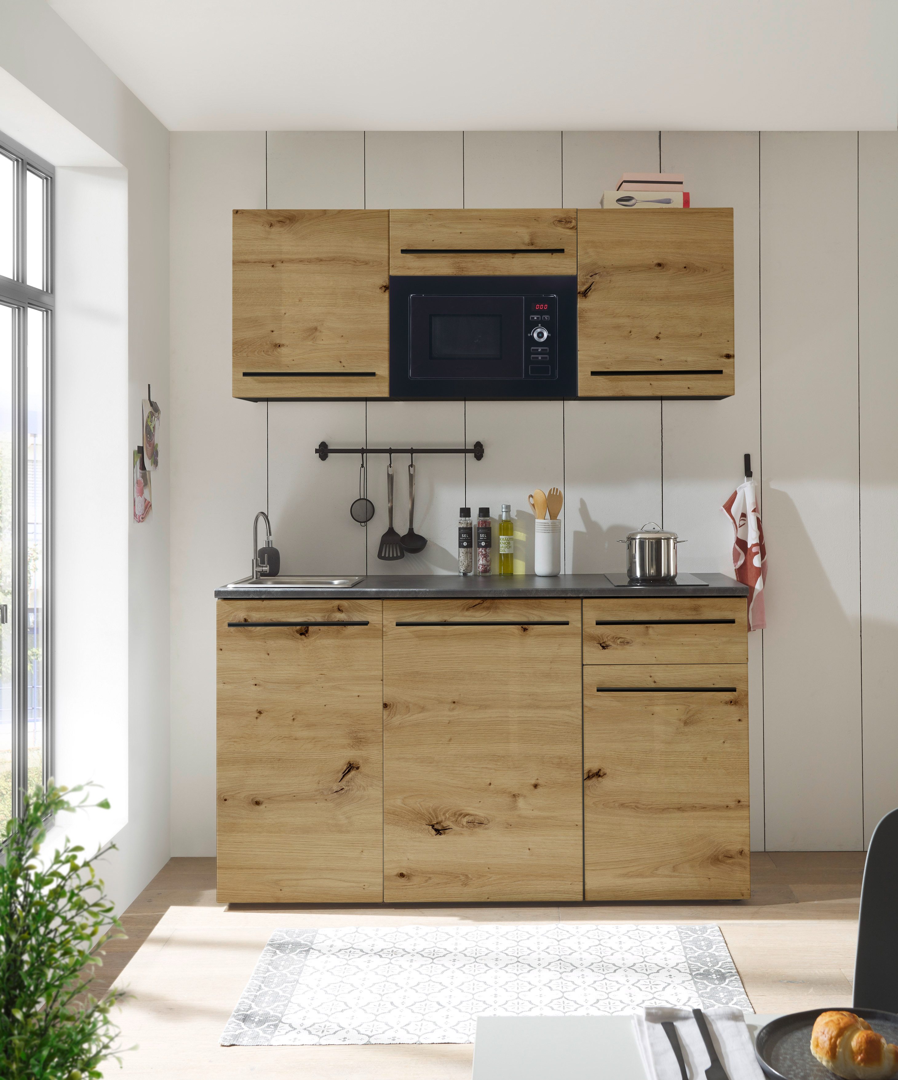 BASIC by Balculina Pantryküche Jazz Singleküche, Breite 160 cm, wahlweise mit E-Geräten und Mikrowelle