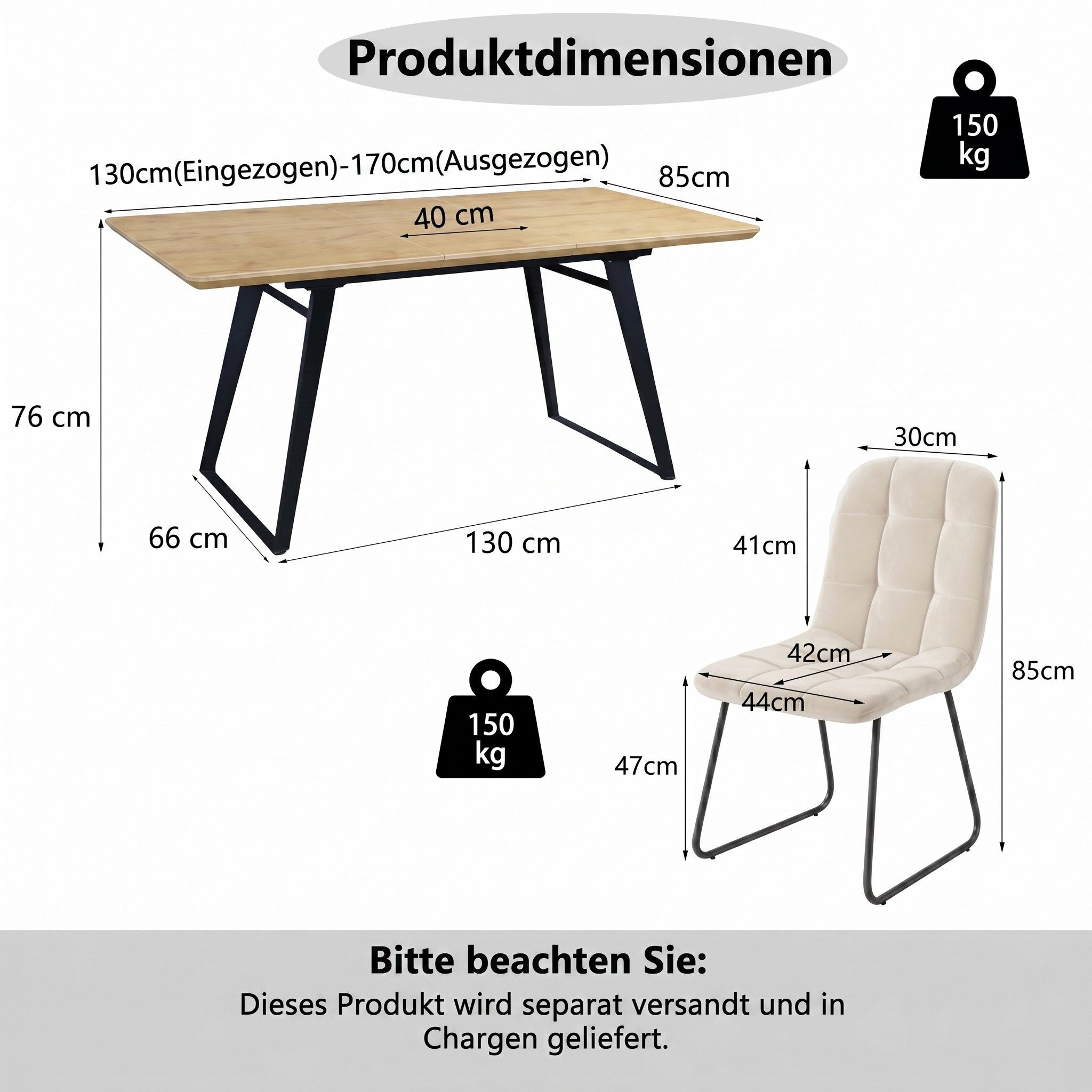 Jiexi Essgruppe Essgruppe ausziehbar MDF Eiche-Optik Tisch mit Samt Stühlen – Bild 3 von 5
