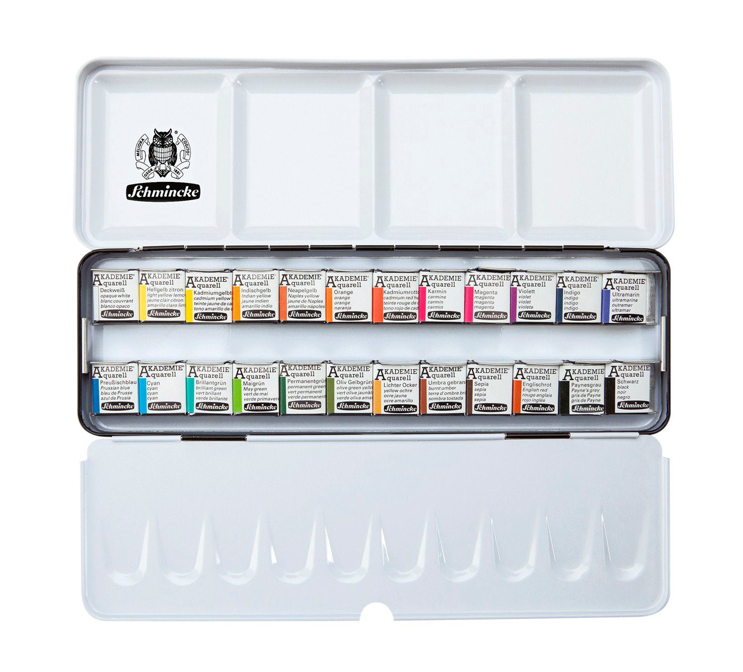 Schmincke Bastelfarbe Aquarellmalkasten AKADEMIE mit halben Näpfen, 24 Stück