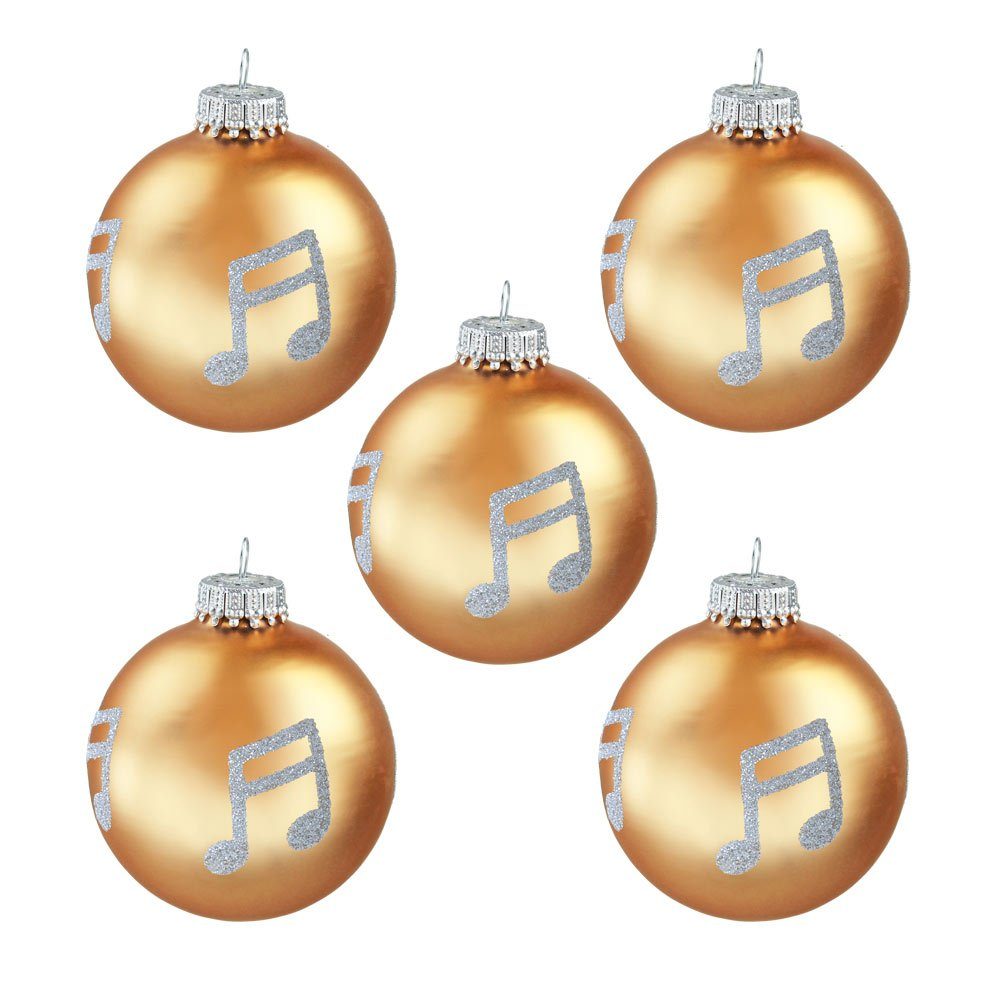 mugesh Weihnachtsbaumkugel 5er-Set Weihnachtskugeln Note, für Musiker gold