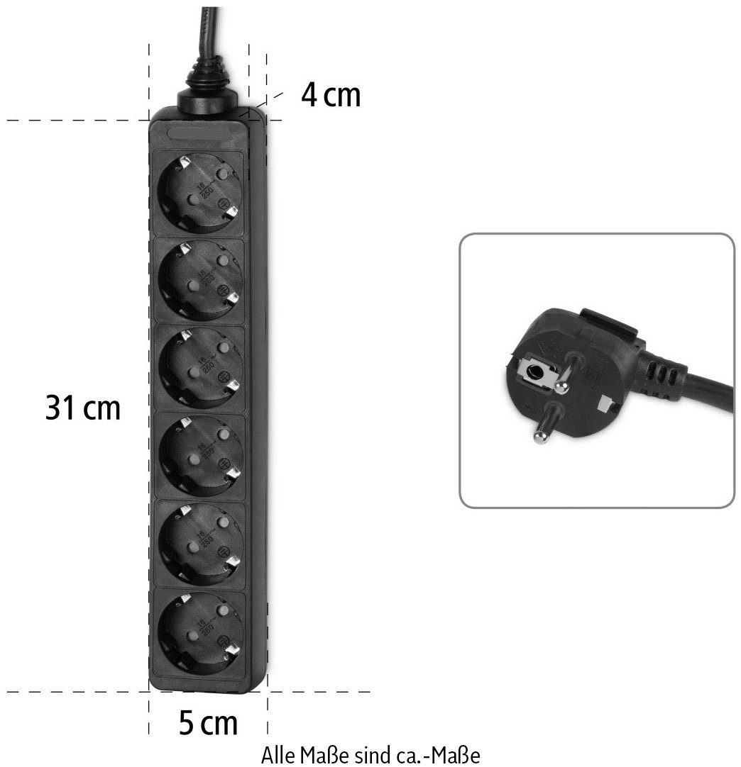 Hama Mehrfachsteckdose, 6-fach, 1,4 m, 1,4 (Kabellänge 6-fach m) Schwarz Steckdosenleiste