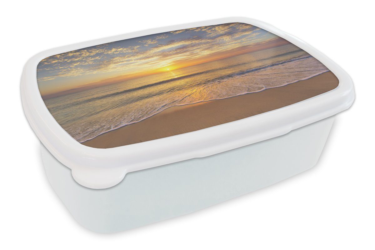Mädchen Sonnenuntergang für - Kunststoff, Jungs Kinder Strand und weiß Brotbox - für und Meer, Brotdose, MuchoWow Lunchbox (2-tlg), Erwachsene,