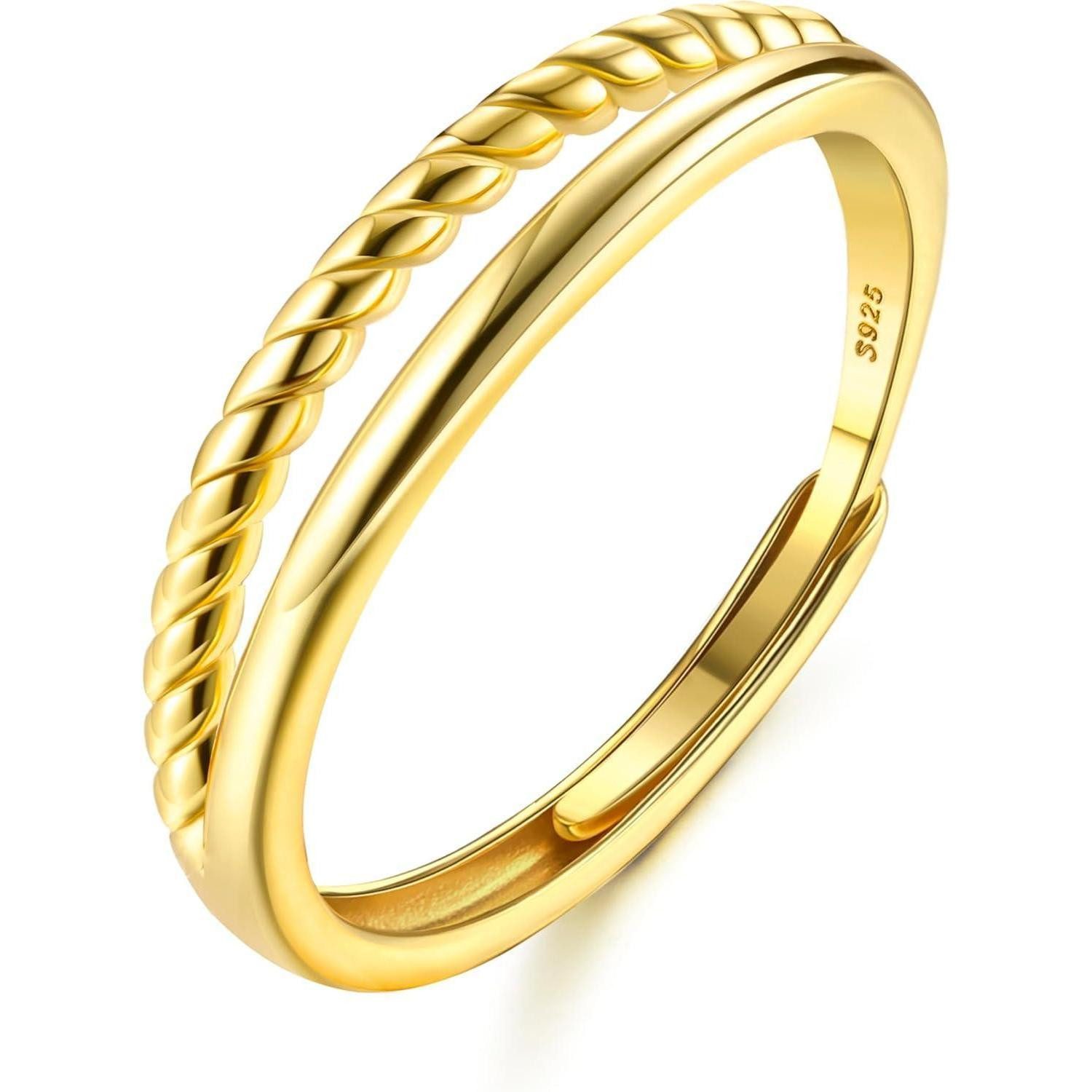 Fingerring Ring Silber 925 Damen Verstellbar Stapelring Drehring Gold