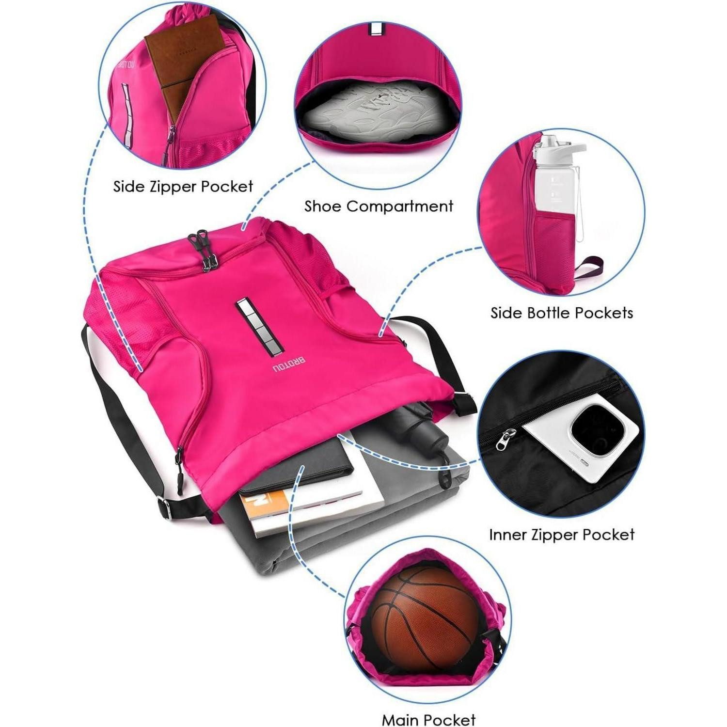 LuxusKollektion Sporttasche Sportbeutel Turnbeutel Kordelzug Schuhfach Wasserfest Damen Magenta
