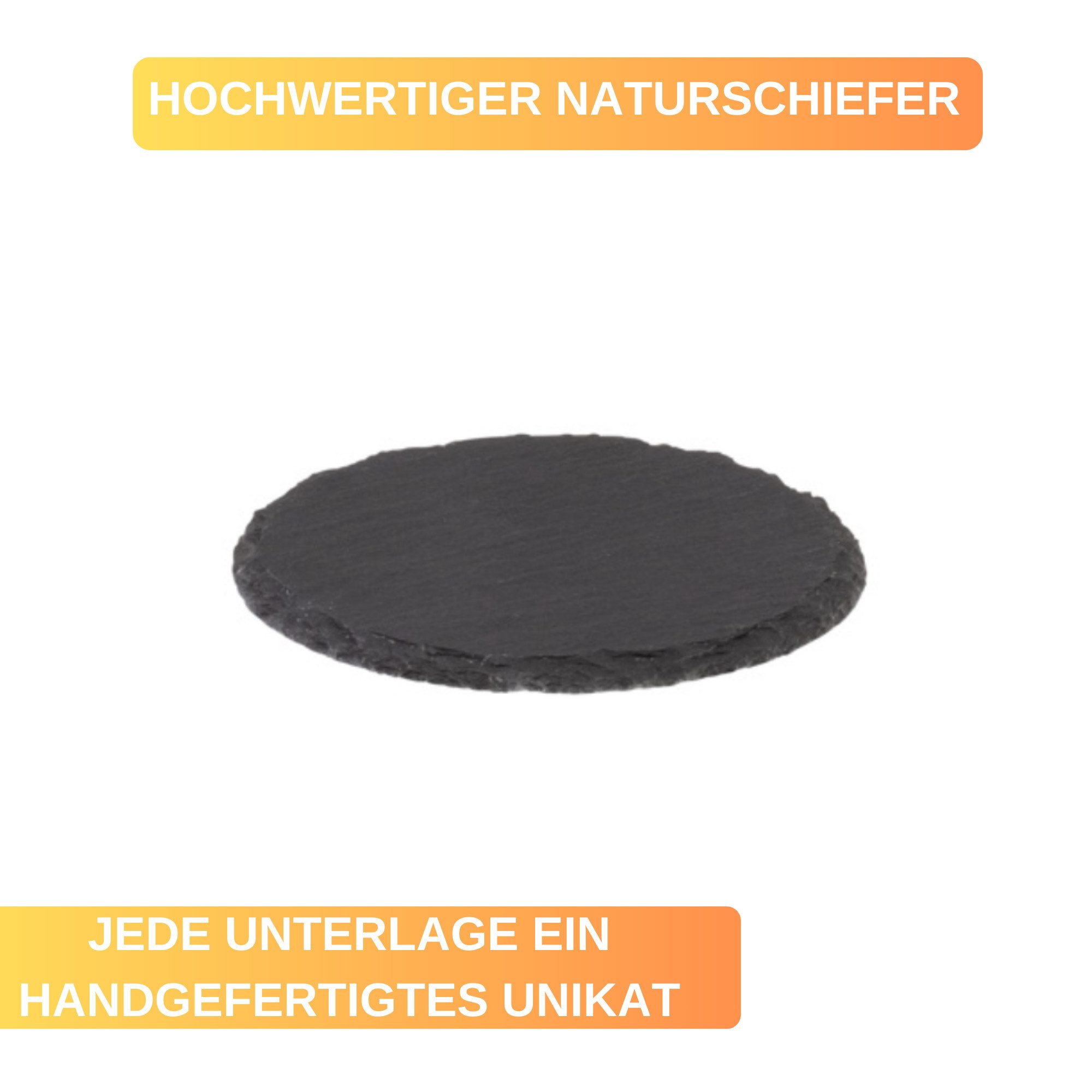 Thiru Getränkeuntersetzer 8 Schiefer-Untersetzer rund Ø 10 cm - mit rutschfesten Füßen