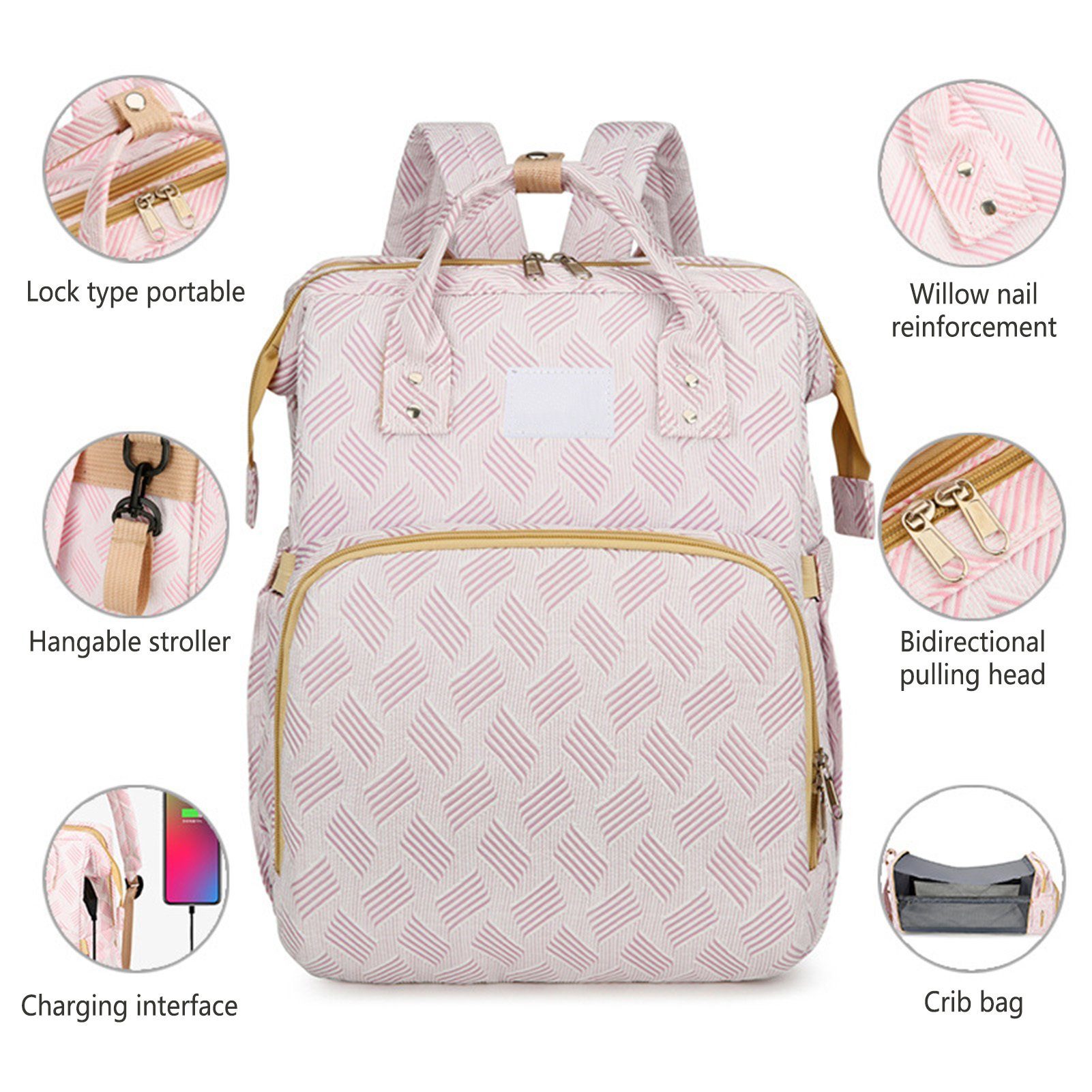 Große pink Kapazität Multifunktionaler Wickeltaschen-Rucksack, Wickeltasche Blusmart