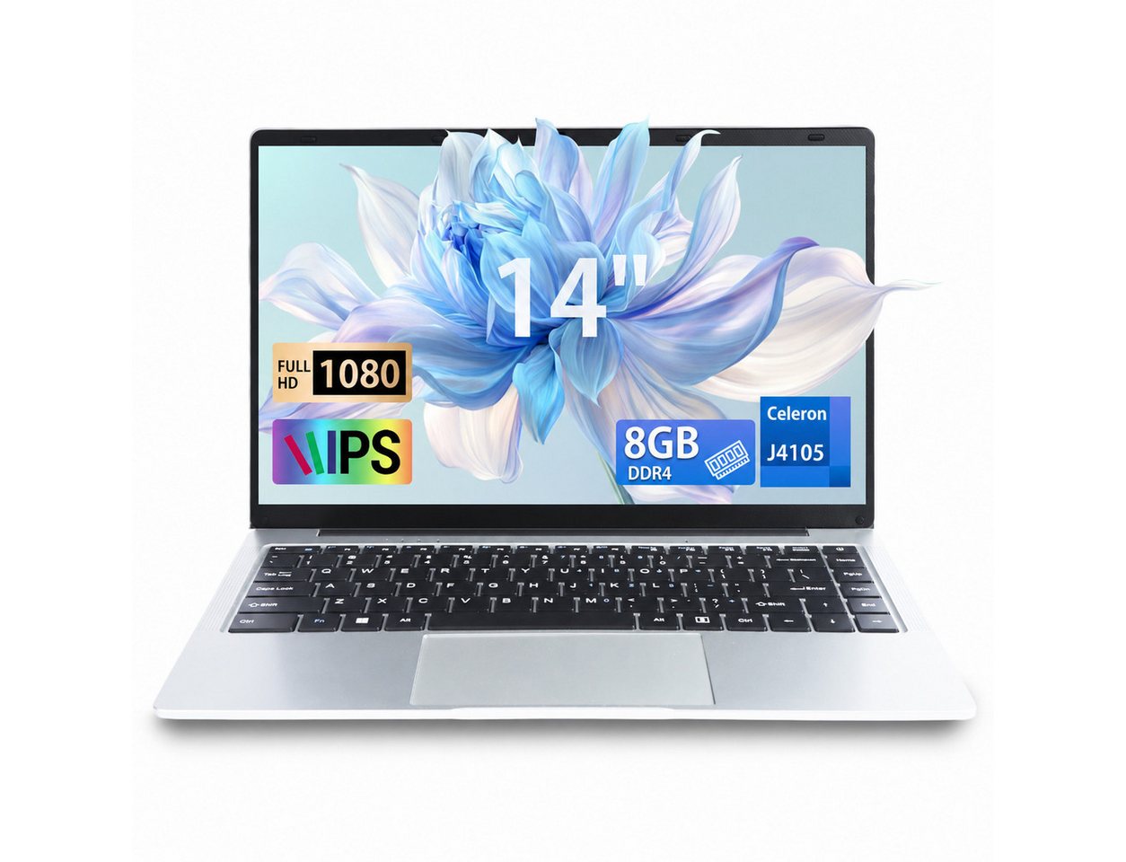 LONGEVINCE 14 Zoll Laptop, 8 GB RAM, Ultrabook Notebook Notebook (35,60 cm/14 Zoll, Intel, Intel UHD‑Grafik, 8 GB, 128 GB SSD, 1920 x 1080 IPS, Celeron J4105, Windows 11 Pro)
