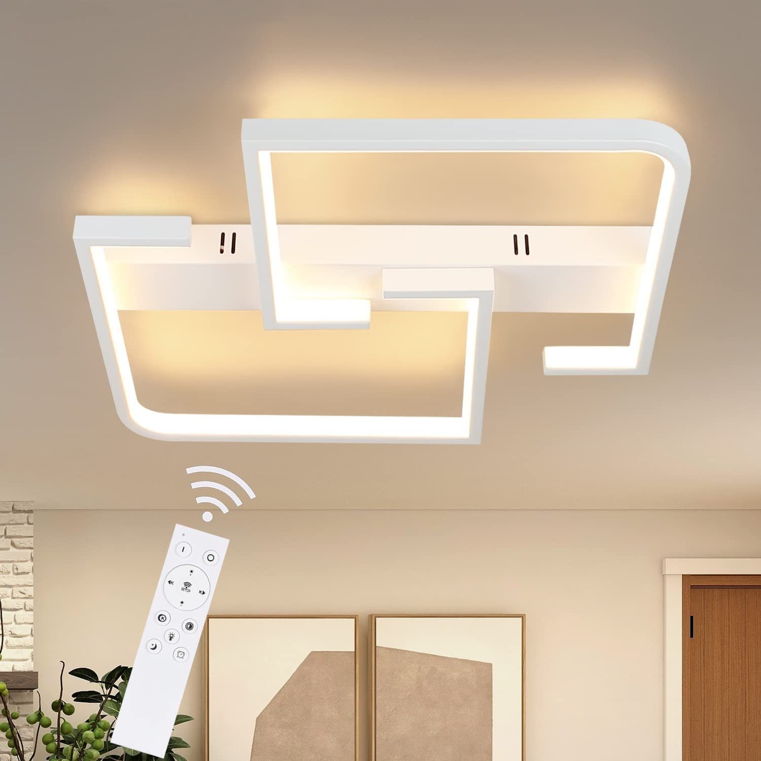 Nettlife LED Deckenleuchte Wohnzimmer Dimmbar mit Fernbedienung Deckenlampe Schwarz 35W, LED fest integriert, Warmweiß, Neutralweiß, Kaltweiß, für Schlafzimmer Schlafzimmer Küche flur | Deckenlampen