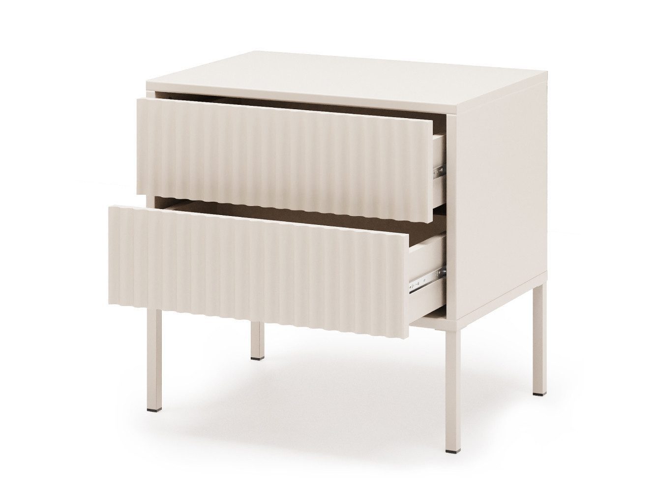 Beautysofa Nachttisch NOTO Cashmere 54 cm mit Rillenfronten (moderner Nachtkommode mit Metallfüßen, 2 Schubladen Push-to-Open), Breite: 54 cm – Bild 3 von 5