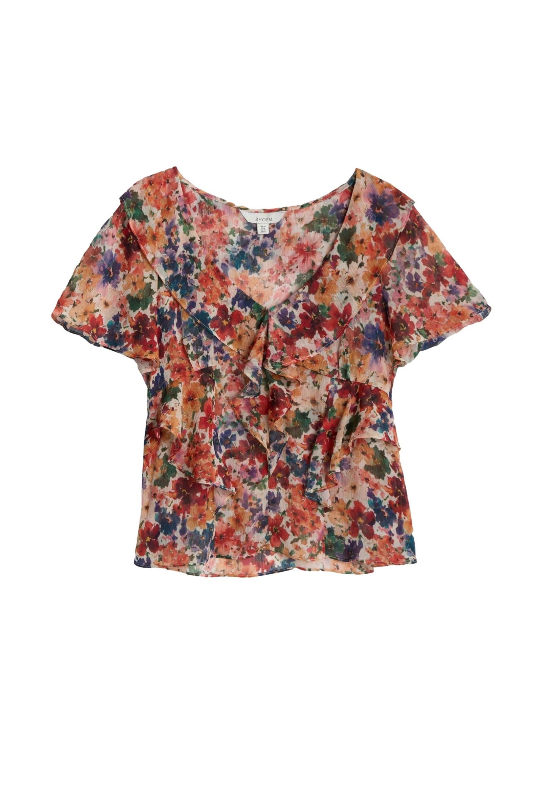 Bhoem Kurzarmbluse Rüschenbluse mit Blumenmuster (1-tlg)