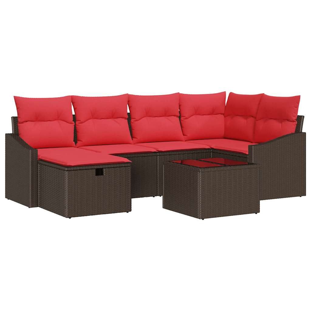 vidaXL Gartenlounge-Set Sofa Set mit Kissen mit Speicher Braun Poly-Rattan, (7-tlg)