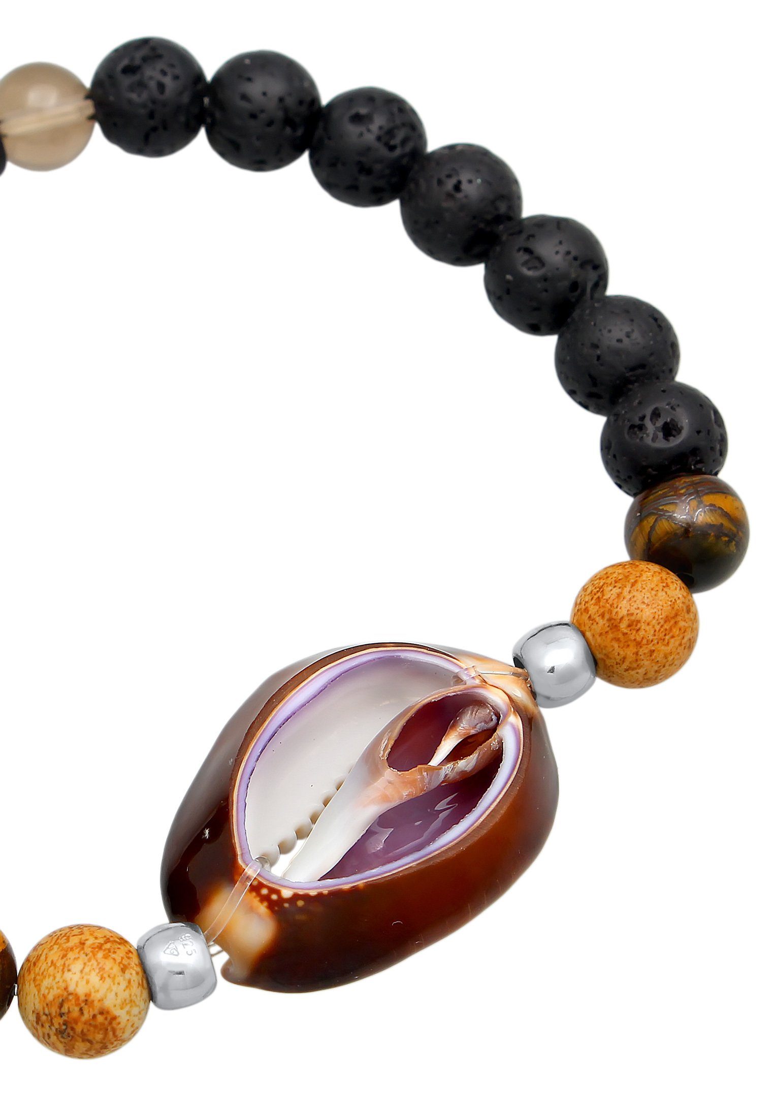 Silber Kuzzoi Lava Herren Bead-Armband-Set Tigerauge Muschel Kauri 925