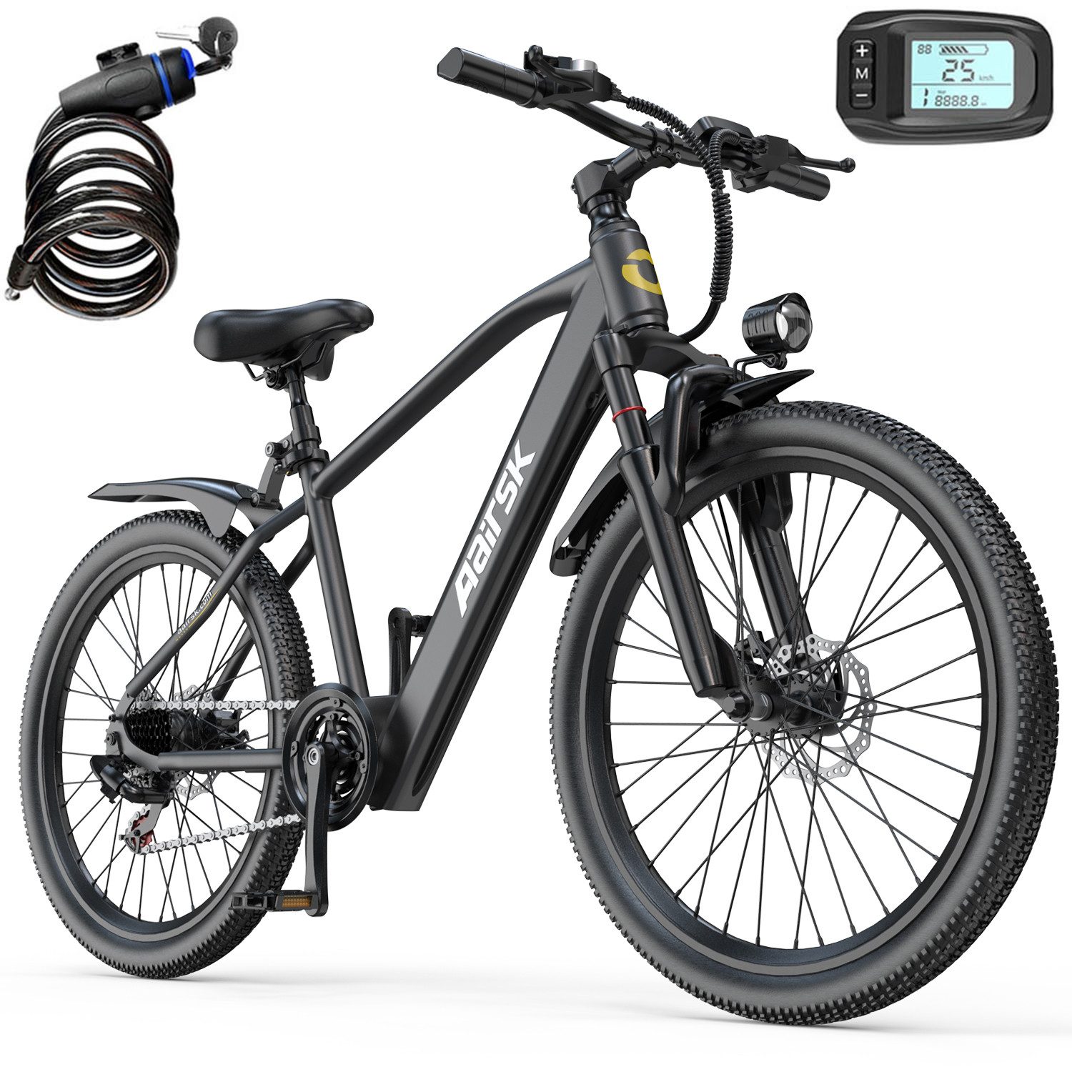 Fyrove E-Bike Cityrad 26 Zoll,Pedelec mit 36V 10/13AH Akku 250 W Motor, 55km, 250 Wh, (Pedelec Herren Damen, E Bike 21 Gang, E Bike 7 Gang, Trekking E Bike, City E Bike 25OW, Elektrofahrrad fur Pendler, E Bike)