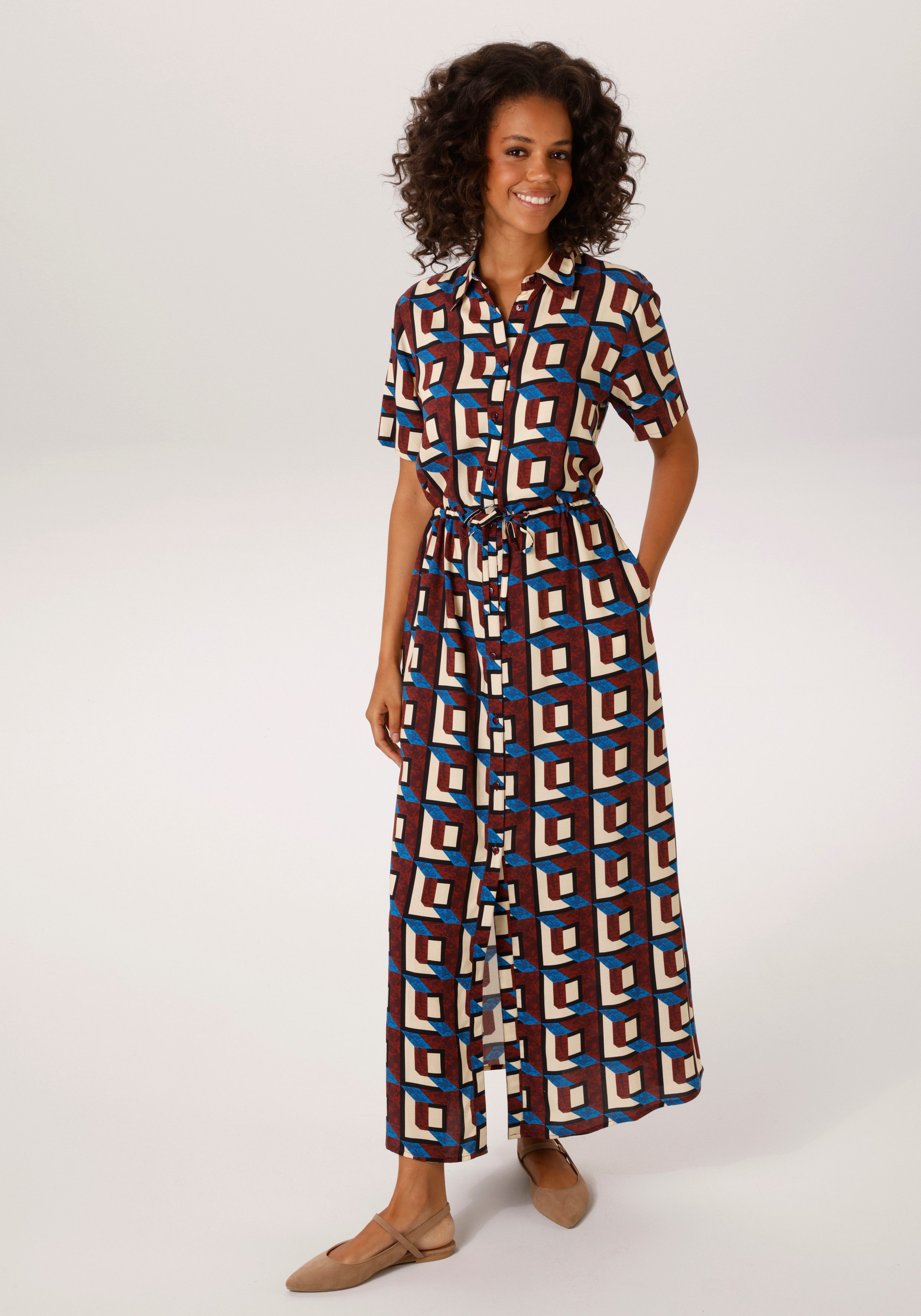 Aniston CASUAL Sommerkleid mit trendfarbenem, grafischen Druck - NEUE KOLLE günstig online kaufen