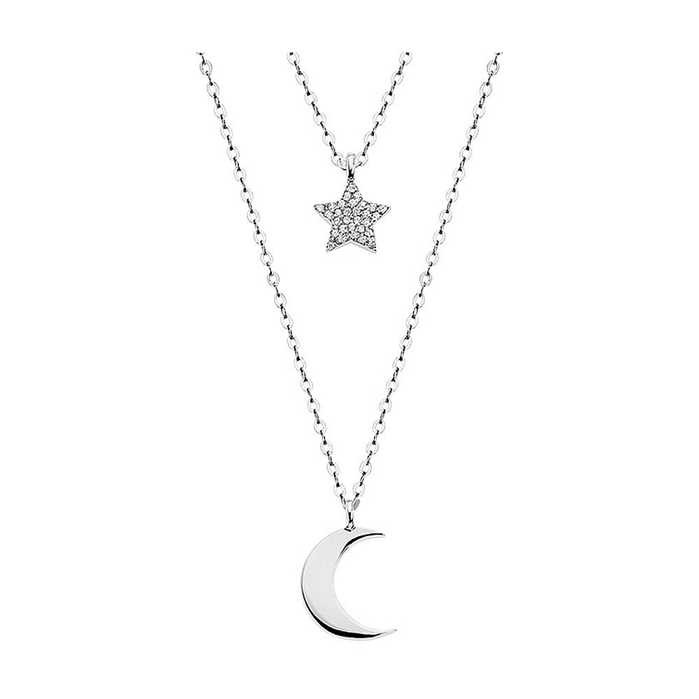 LOTUS SILVER Silberkette LOTUS Silver Mond und Stern Halskette (Halskette), Halskette Mond und Stern 42cm, 925 Sterling Silber, Farbe: weiß,silber