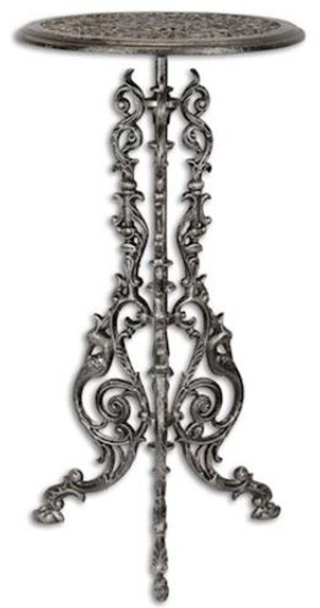 Casa Padrino Beistelltisch Jugendstil Beistelltisch Antik Silber H. 69 cm - Runder Gusseisen Blumentisch - Garten & Terrassen Möbel