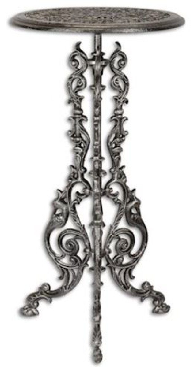 Beistelltisch Jugendstil Beistelltisch Antik Silber H. 69 cm - Runder Gusseisen Blumentisch - Garten & Terrassen Möbel
