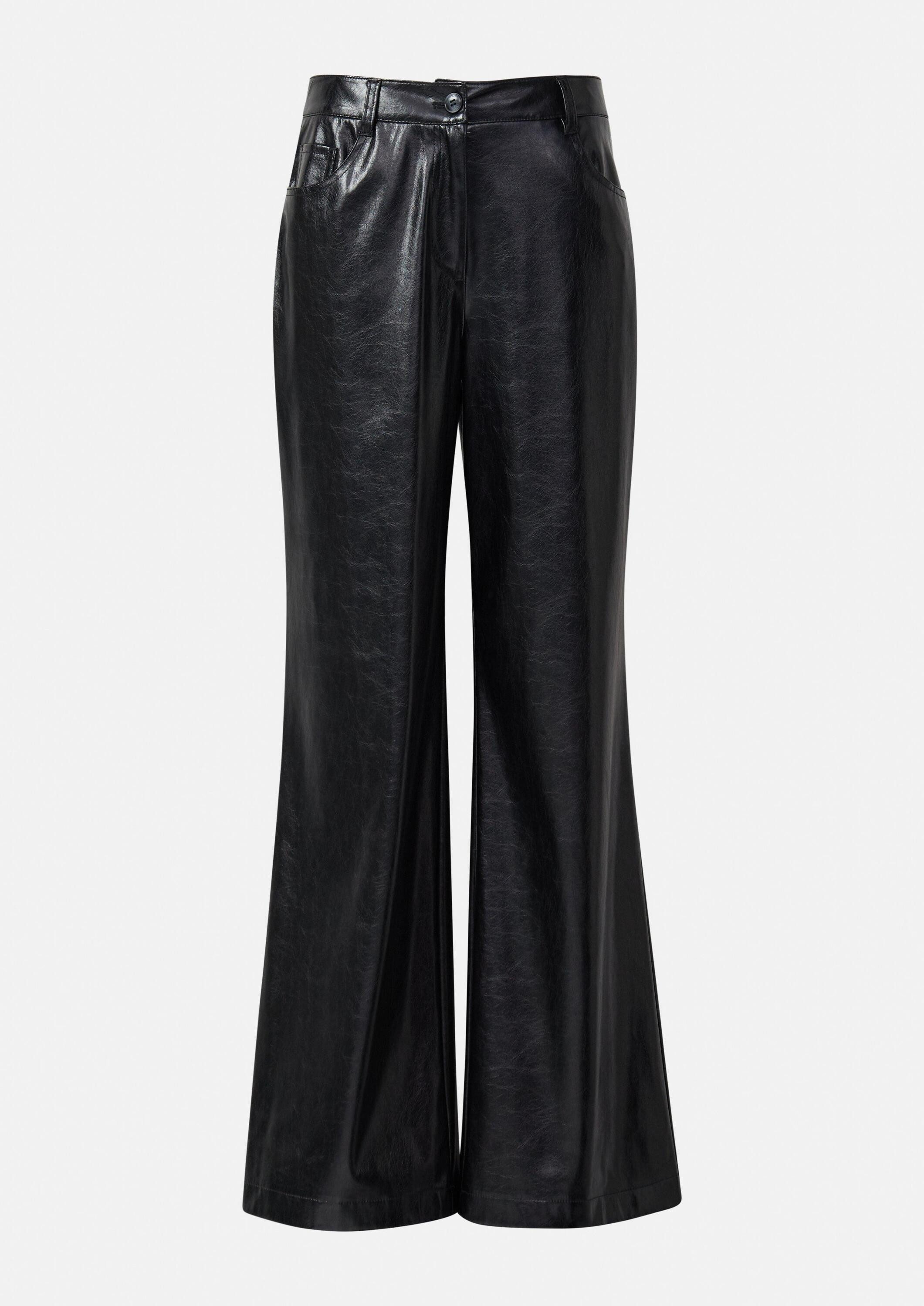 comma Chinos Hose Wide-Leg-Hose aus Kunstleder