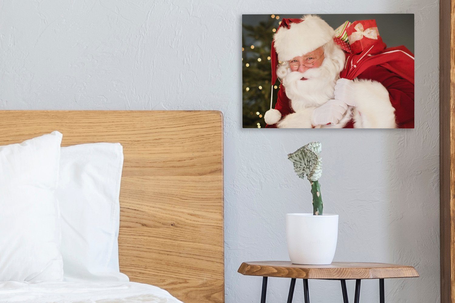 Weihnachtsmanns, Wanddeko, des (1 roten St), Aufhängefertig, einen cm Wandbild OneMillionCanvasses® Porträt Ein Sack Leinwandbild der, der 30x20 Leinwandbilder, über