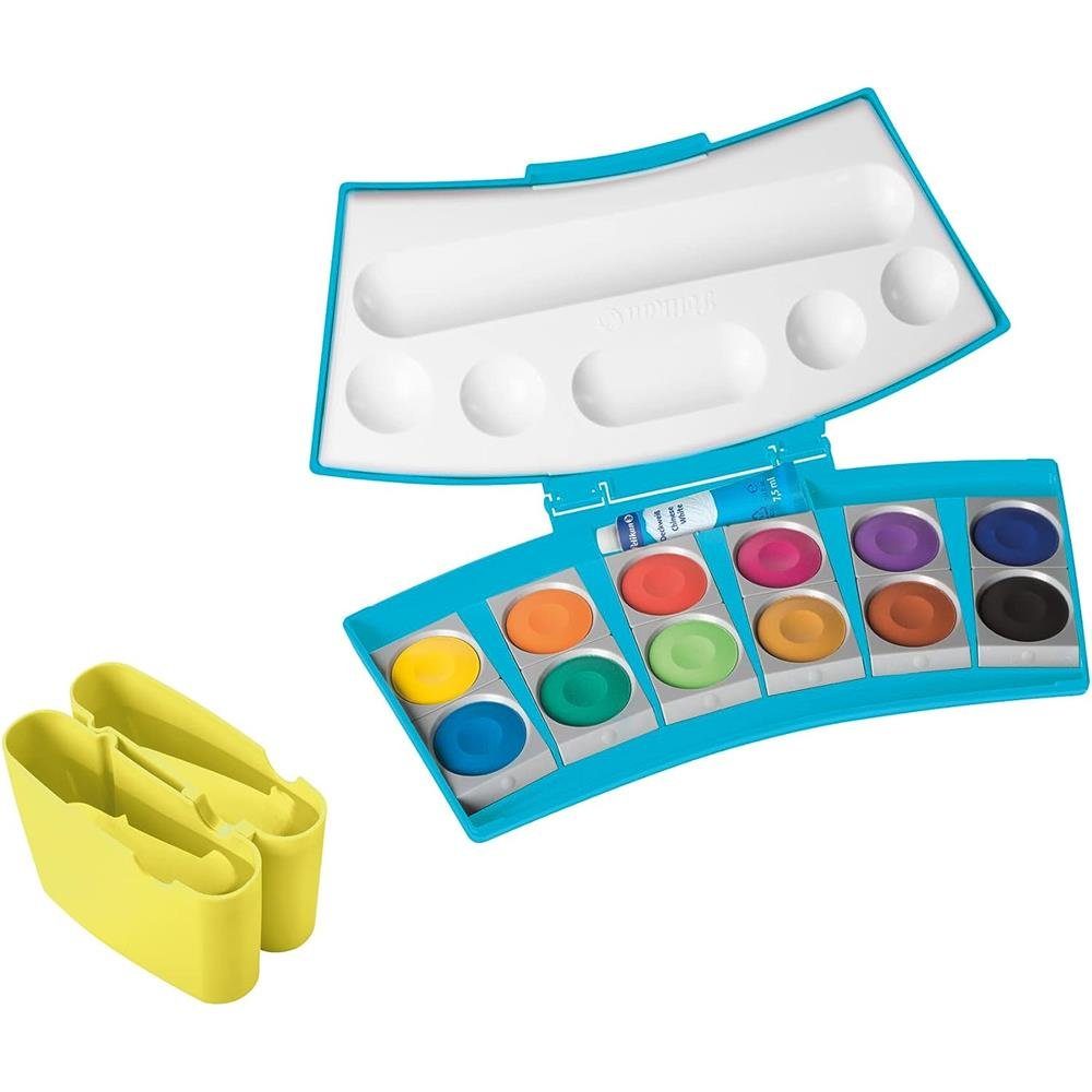 Pelikan Farbkasten ProColor® Türkis/Neongelb mit 12 Farben, und Deckweiß  Malkasten Schulmalfarben, Verwendung: Farbe für Kinder