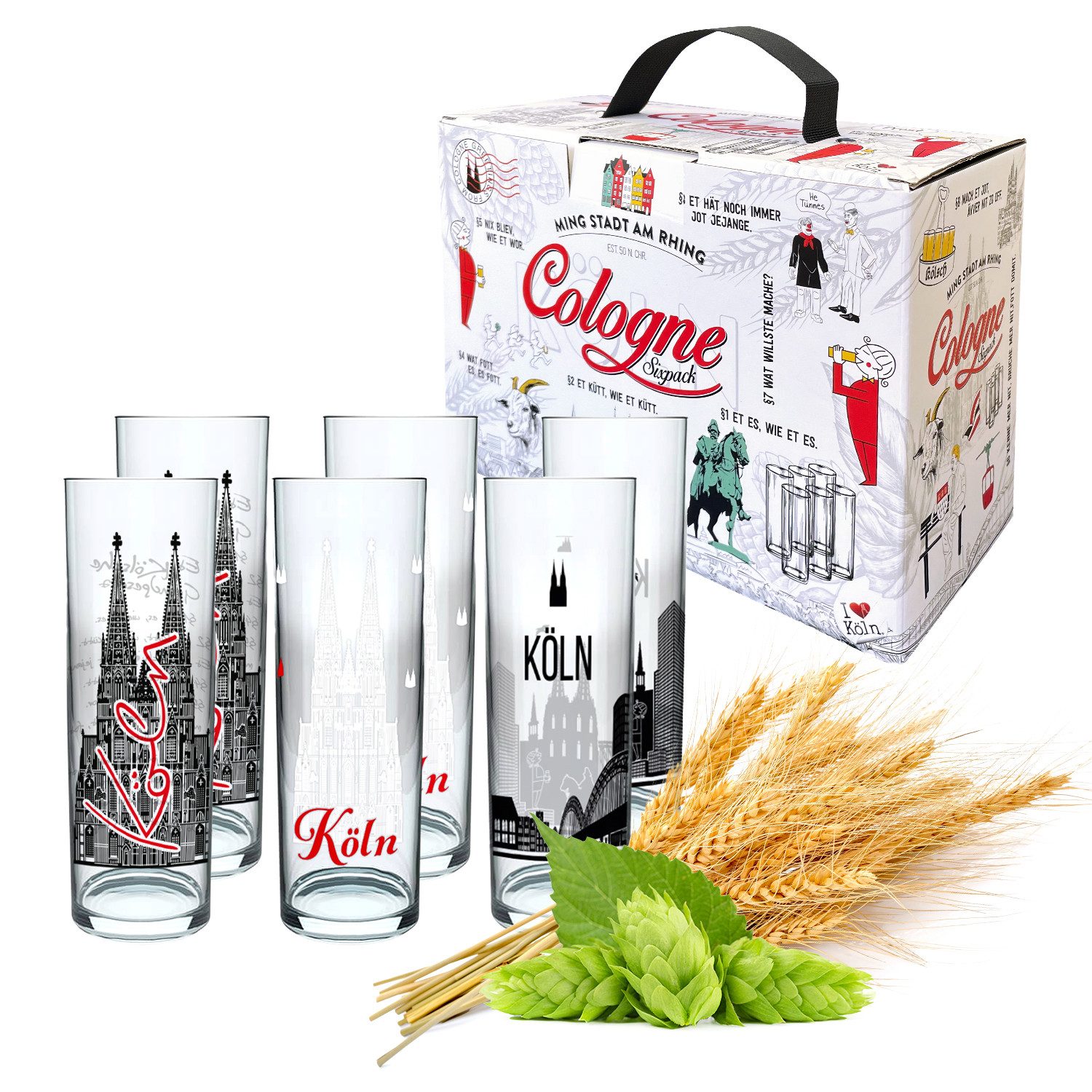 3forCologne Bierglas 3forCologne Kölschglas 6er Pack, I Love Köln