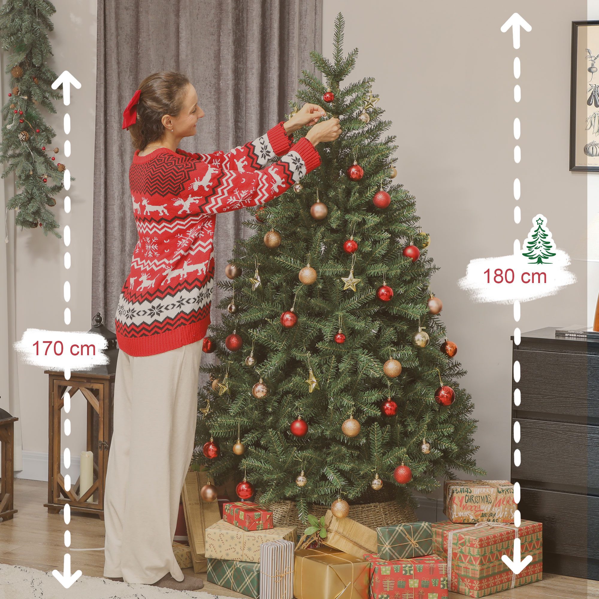 HOMCOM Künstlicher Weihnachtsbaum Christbaum mit Metallständer, Grün, Tannenbaum, Metallständer, vielseitig, Grün
