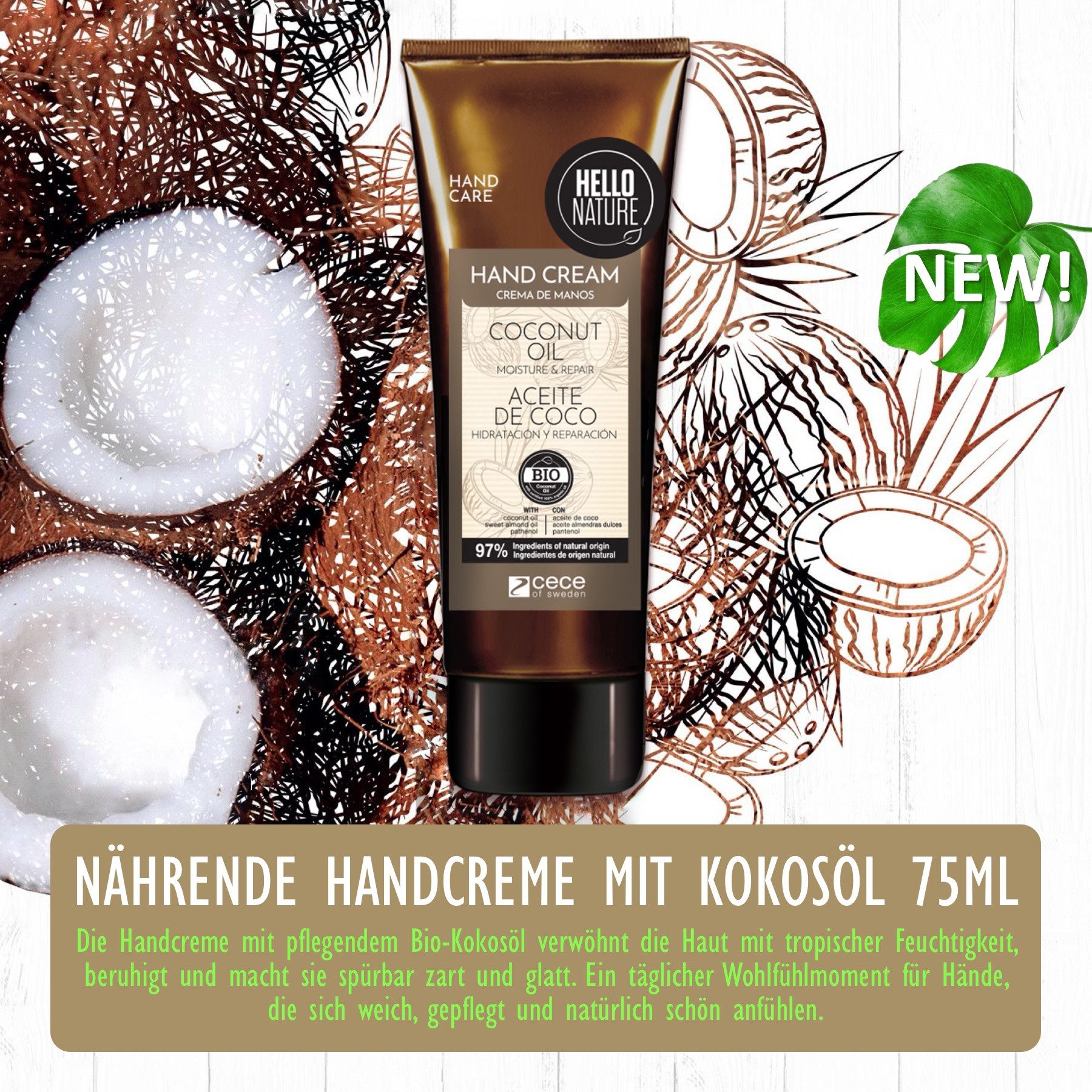 Hello Nature Handcreme Handpflege Intense Reparatur mit Kokosnussöl BIO Vegan Hello Nature, 1-tlg., Handcreme, Hello Nature, Handpflege