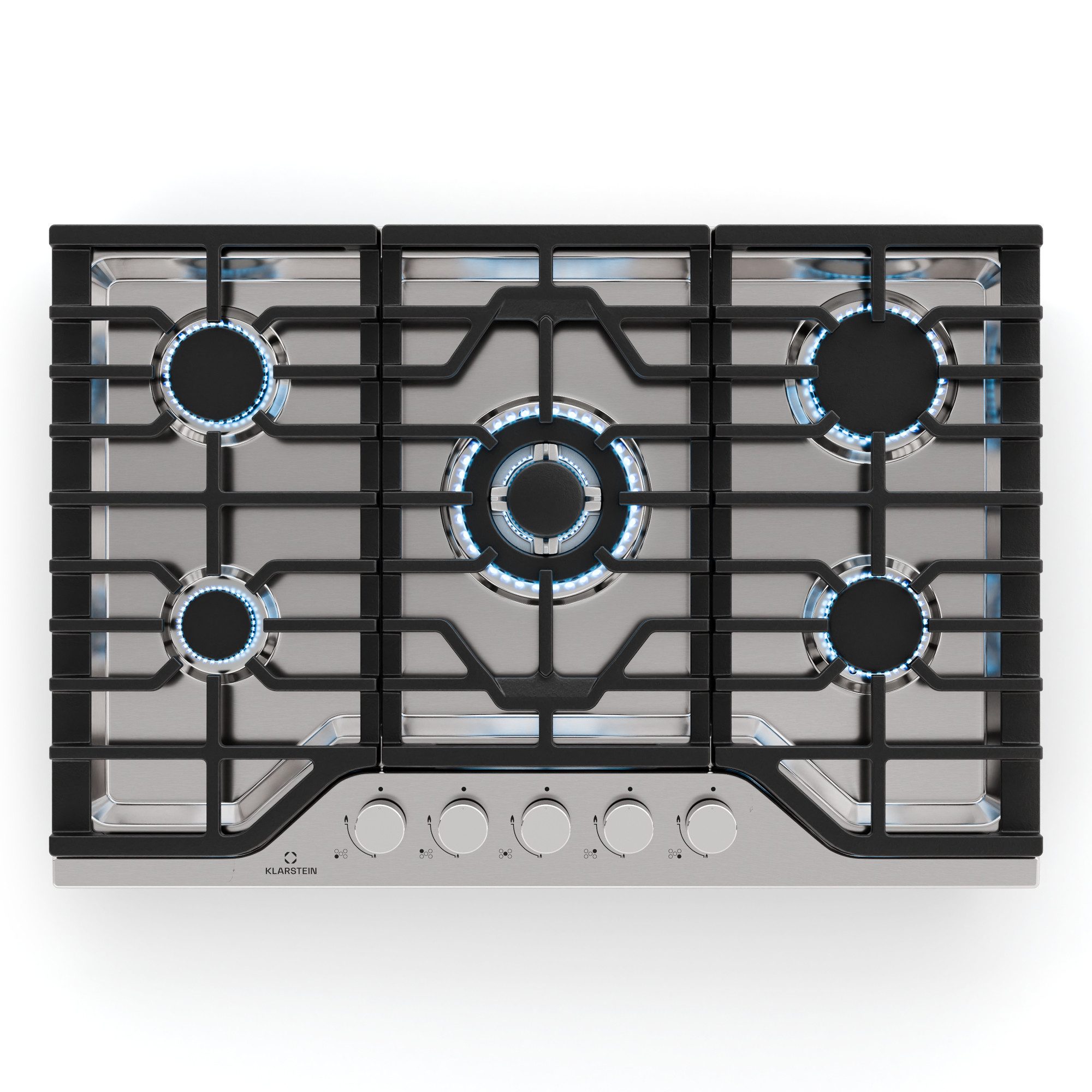 Klarstein Gas-Kochfeld Turbocast, Gaskochfeld 5 Brenner Elektrische Zündung Küche
