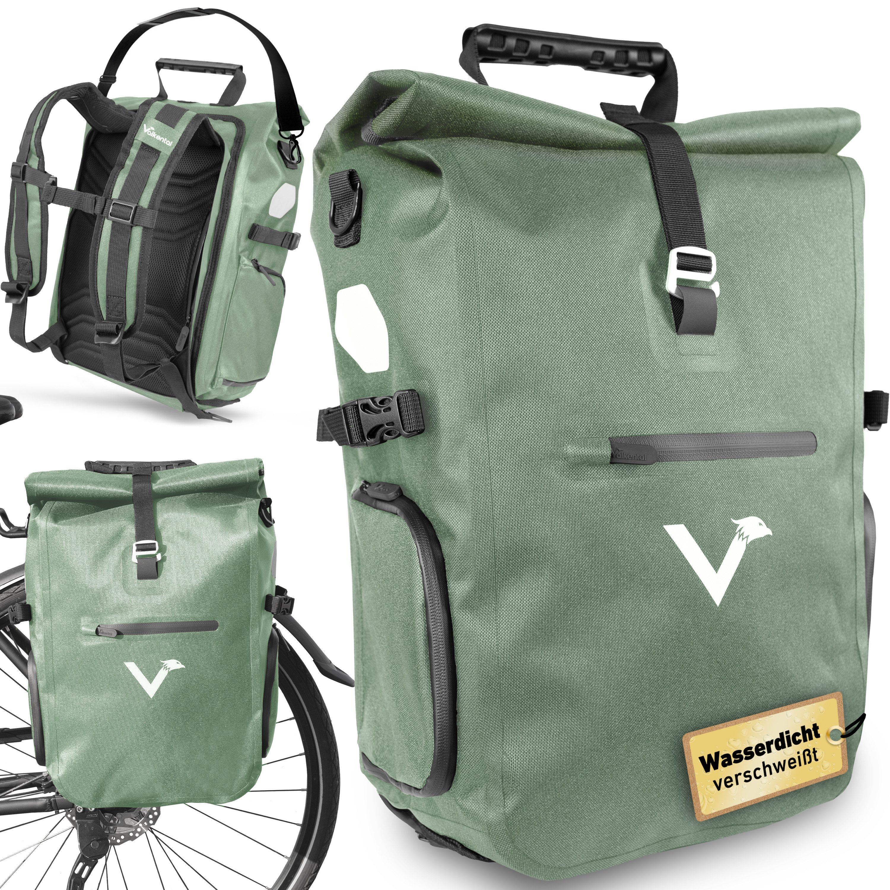 Valkental Fahrradtasche Pro Gepäckträgertasche, Rucksack & Umhängetasche, wasserdicht, Hochwertiges Nylon 23 L