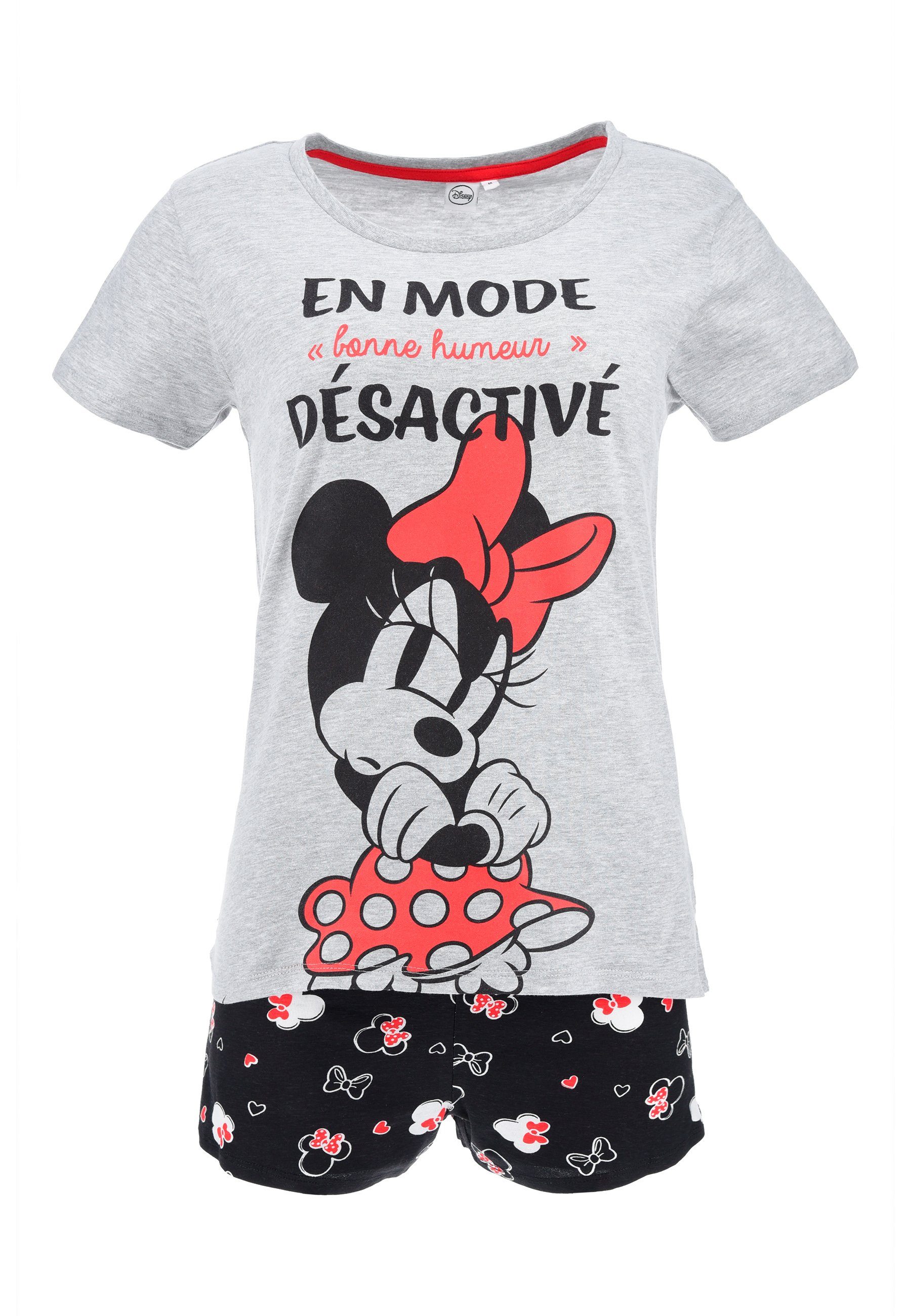 Disney Minnie Mouse Shorty Damen Frauen Sommer-Pyjama T-Shirt und Shorts Set kurz (2 tlg) Grau