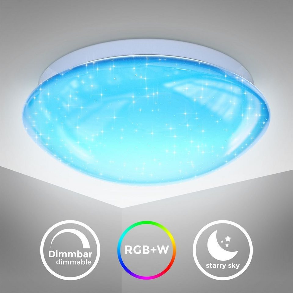 B.K.Licht Deckenleuchte LED Deckenlampe 10W RGBW Sternenhimmel - BKL1317,  Dimmfunktion, LED fest integriert, Warmweiß, Farbwechsel Fernbedingung  Nachtlichtfunktion, 25,5cm Durchmesser