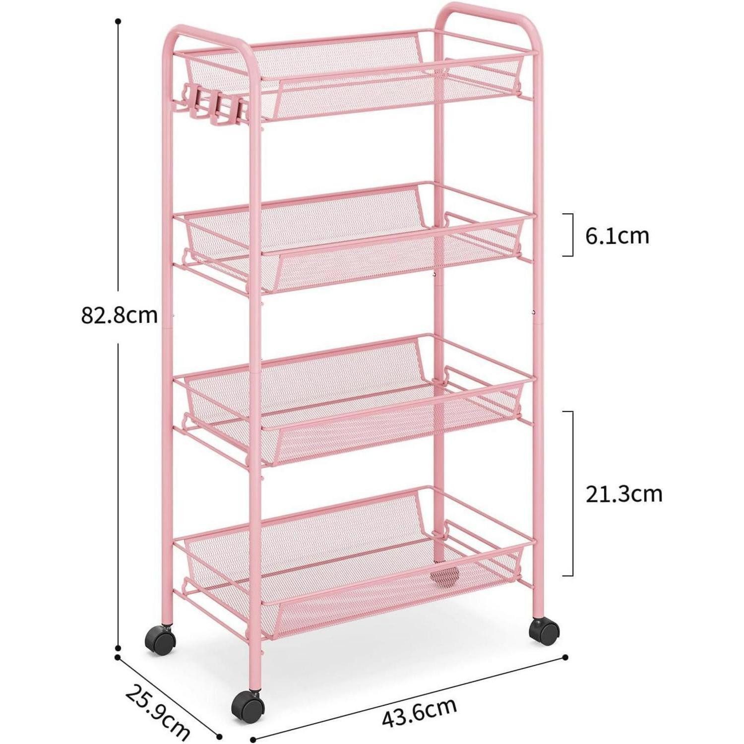 LuxusKollektion Servierwagen Rollwagen Küchenwagen Küche Waschküche Netzkorb 4-Ebenen Rosa